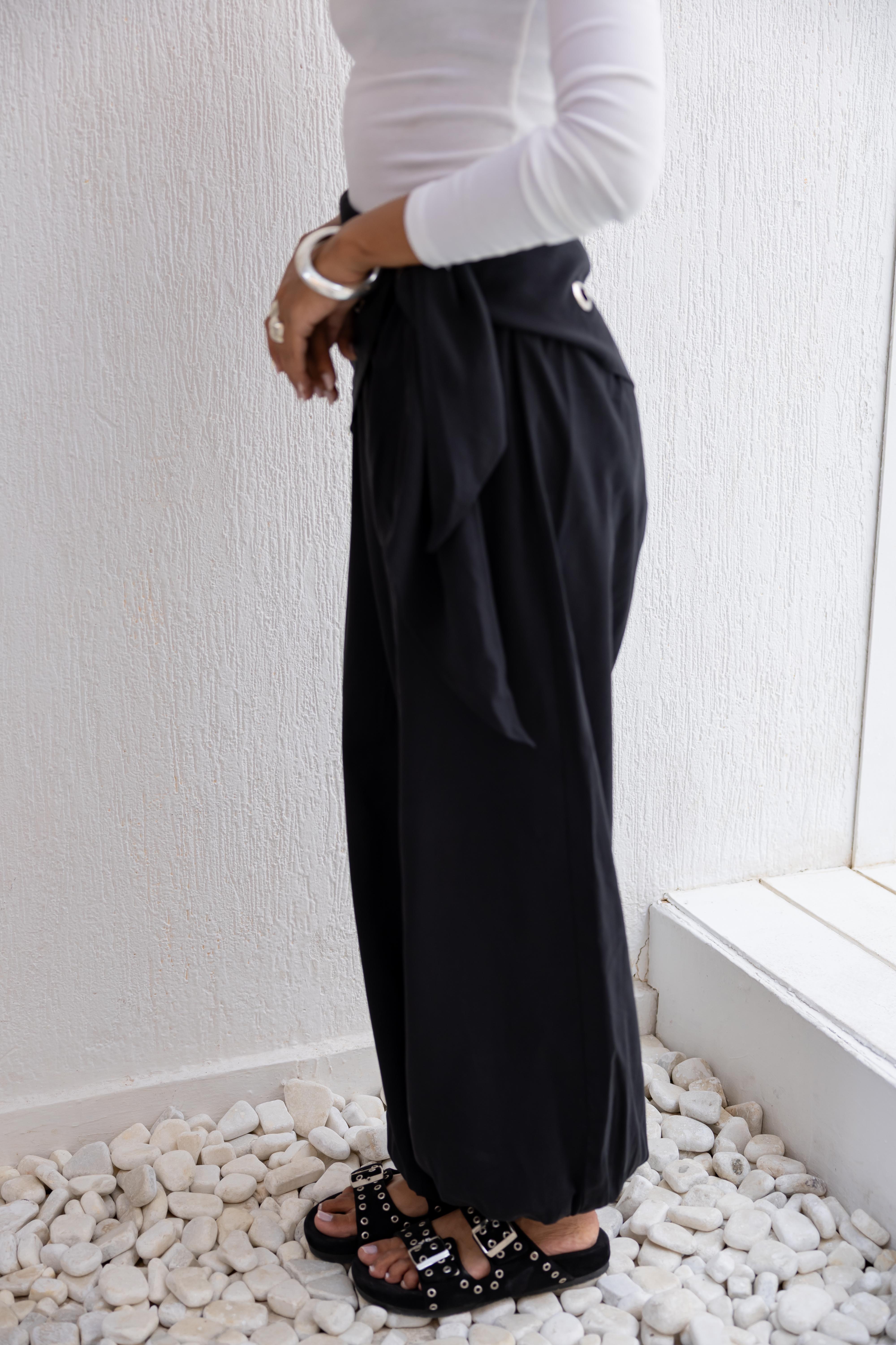 Eyelet wrap pants in Black (Pre-Order 10 days)