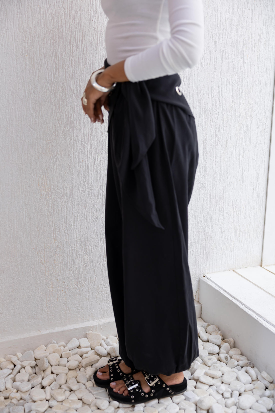 Eyelet wrap pants in Black (Pre-Order 10 days)
