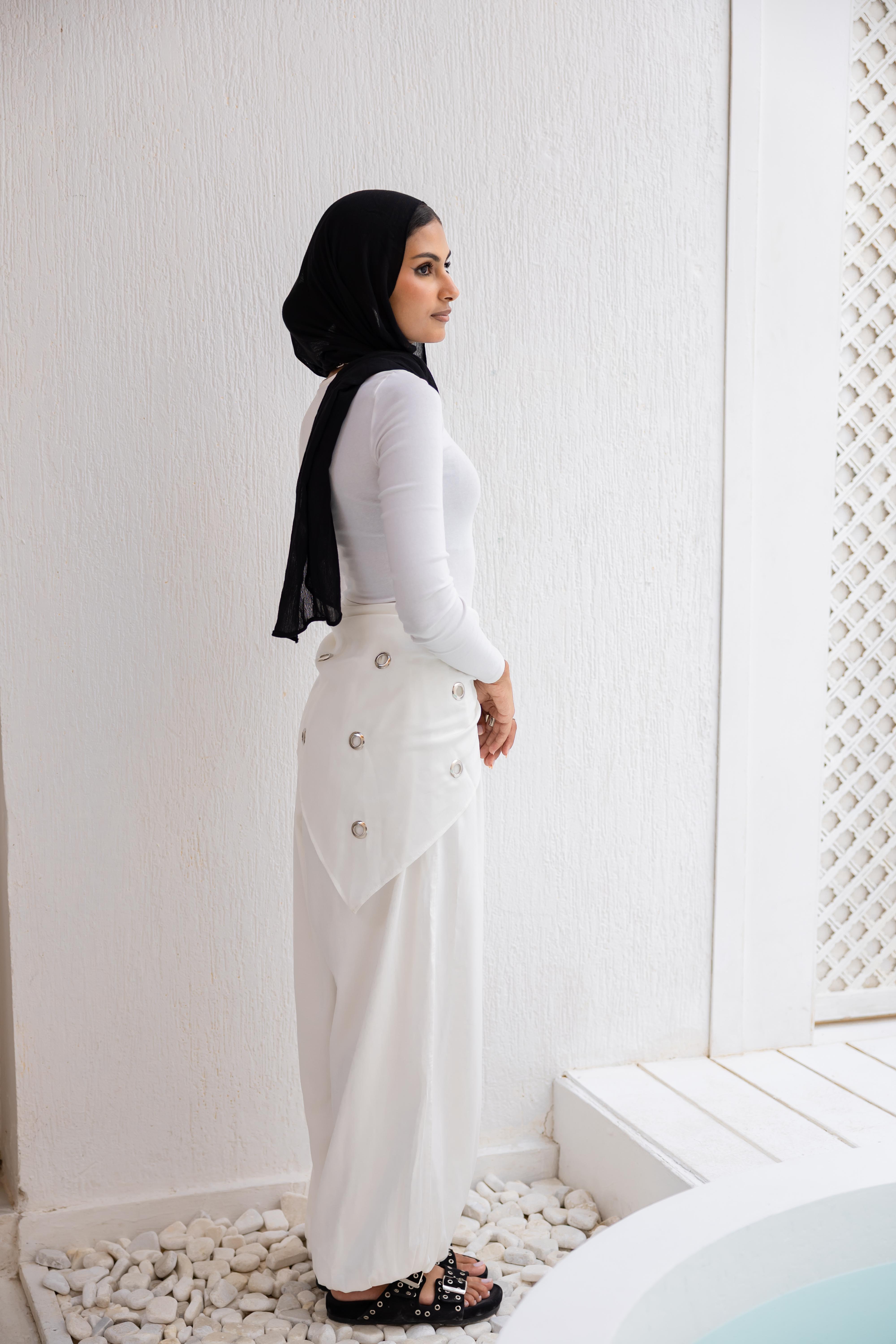 Eyelet wrap pants in White “Double layered”  (Pre-Order 10 days)