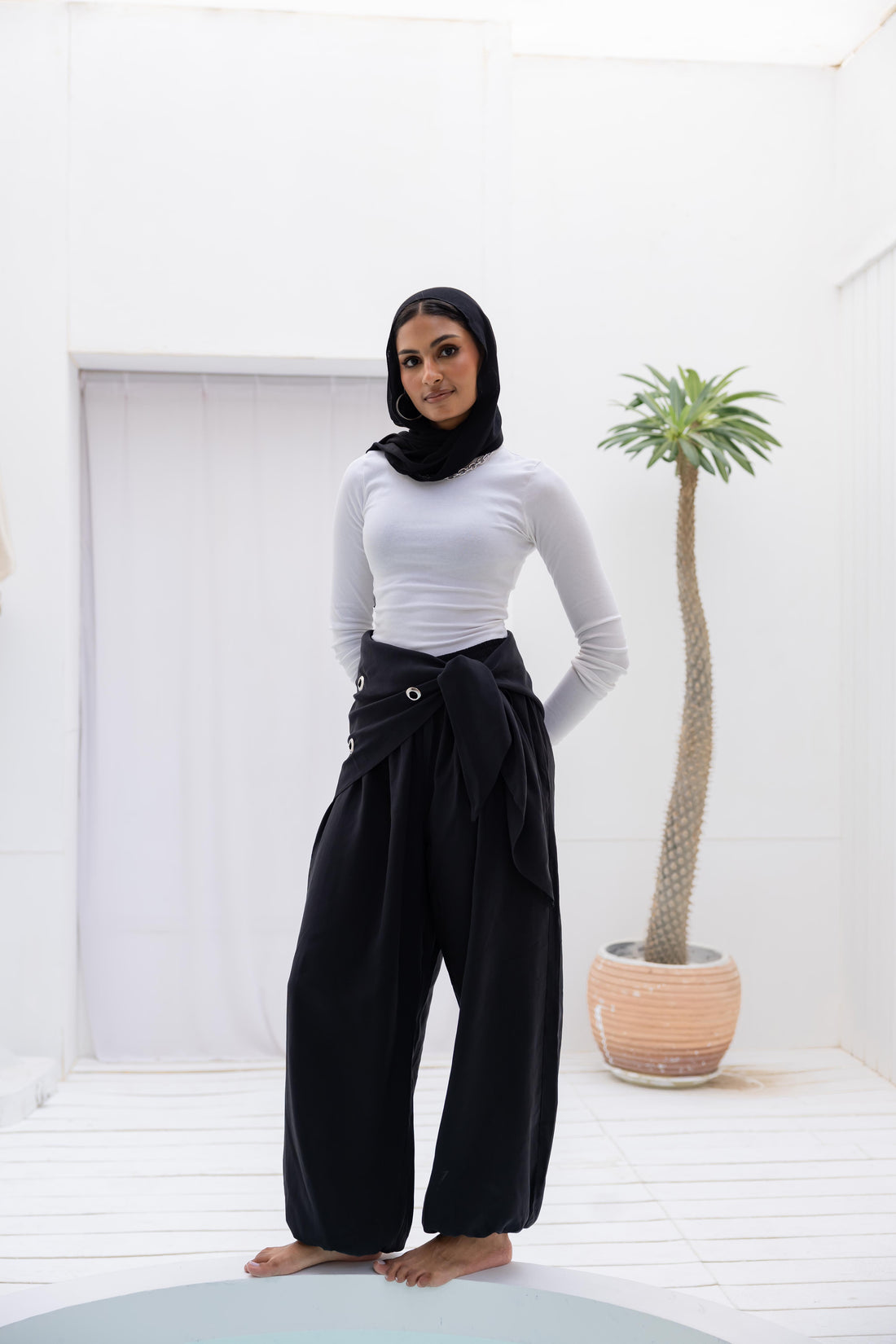 Eyelet wrap pants in Black (Pre-Order 10 days)