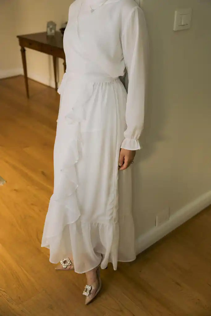 Ruffle wrap set in White + Skirt liner