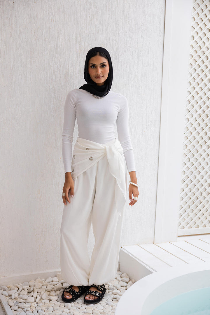 Eyelet wrap pants in White “Double layered”  (Pre-Order 10 days)