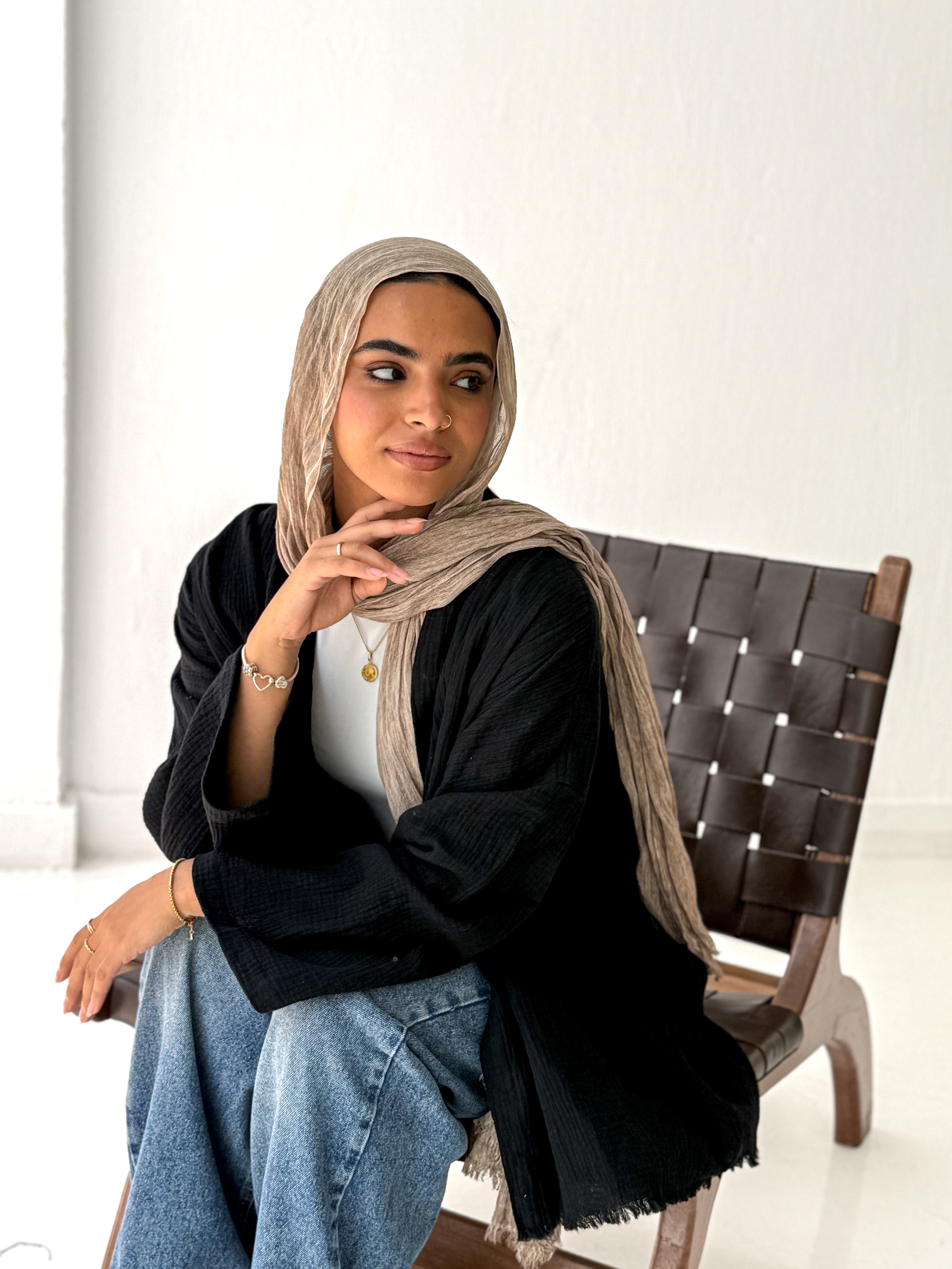 Cotton Fringed Kimono in Black