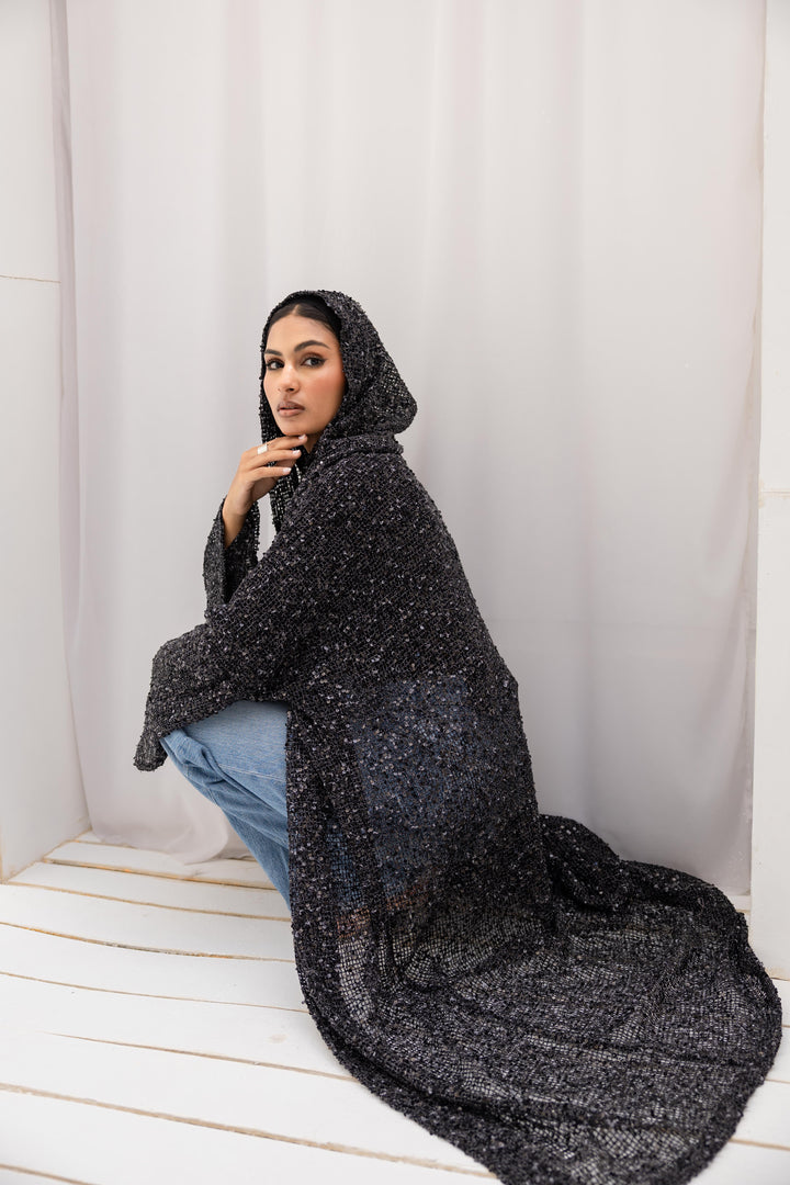 Starlit hooded kimono in black