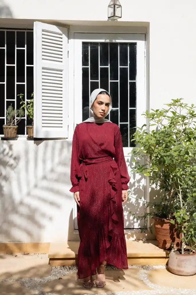 Ruffle wrap set in Burgandy + Skirt liner