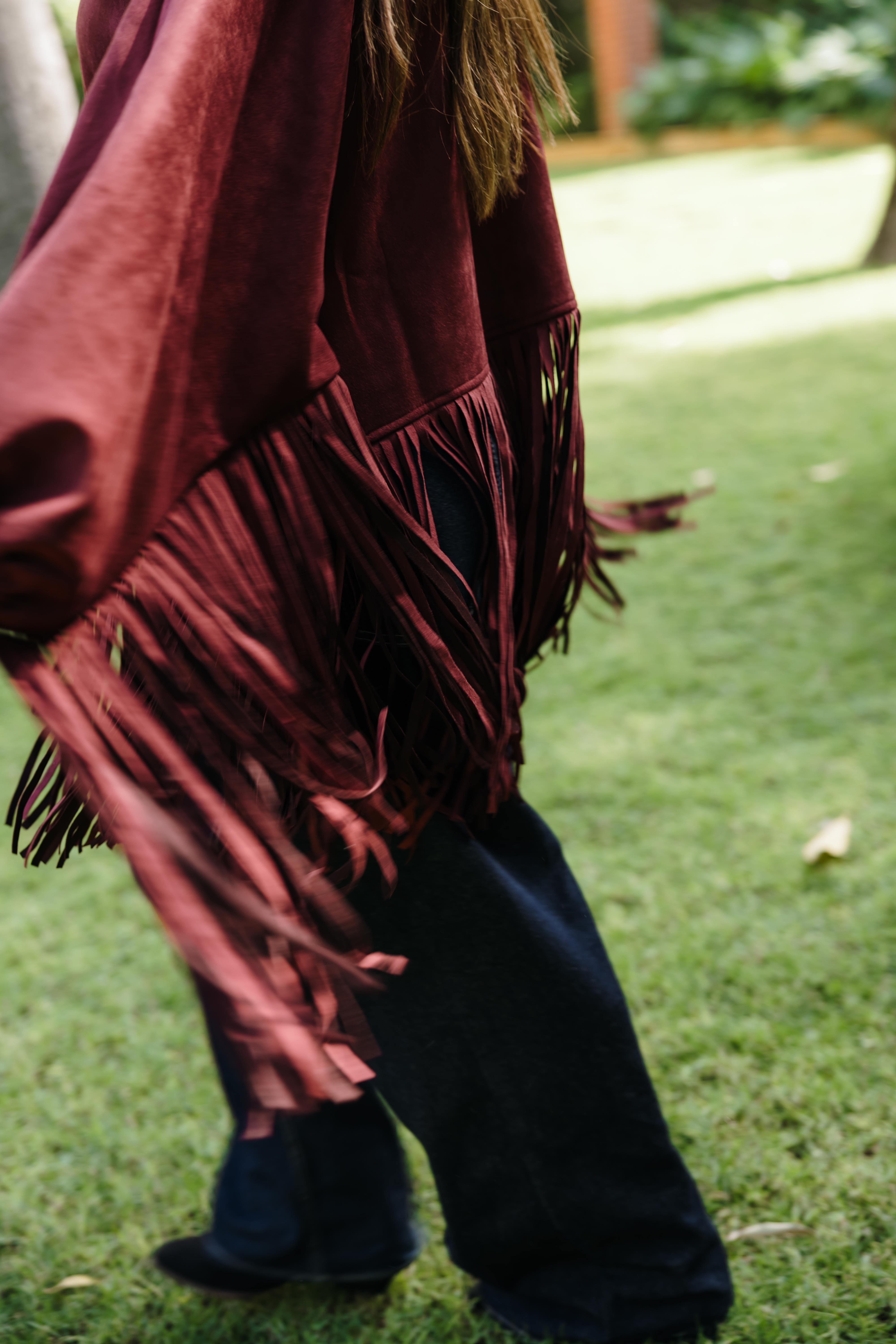 Suede Fringes top in Burgandy