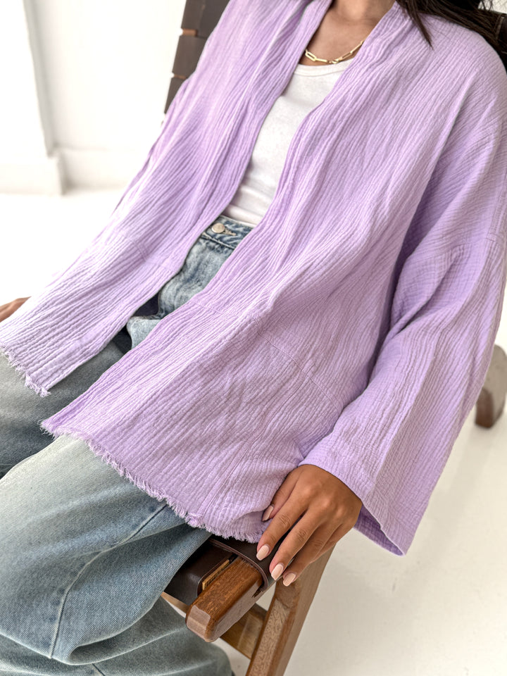 Cotton Fringed kimono in Lilac