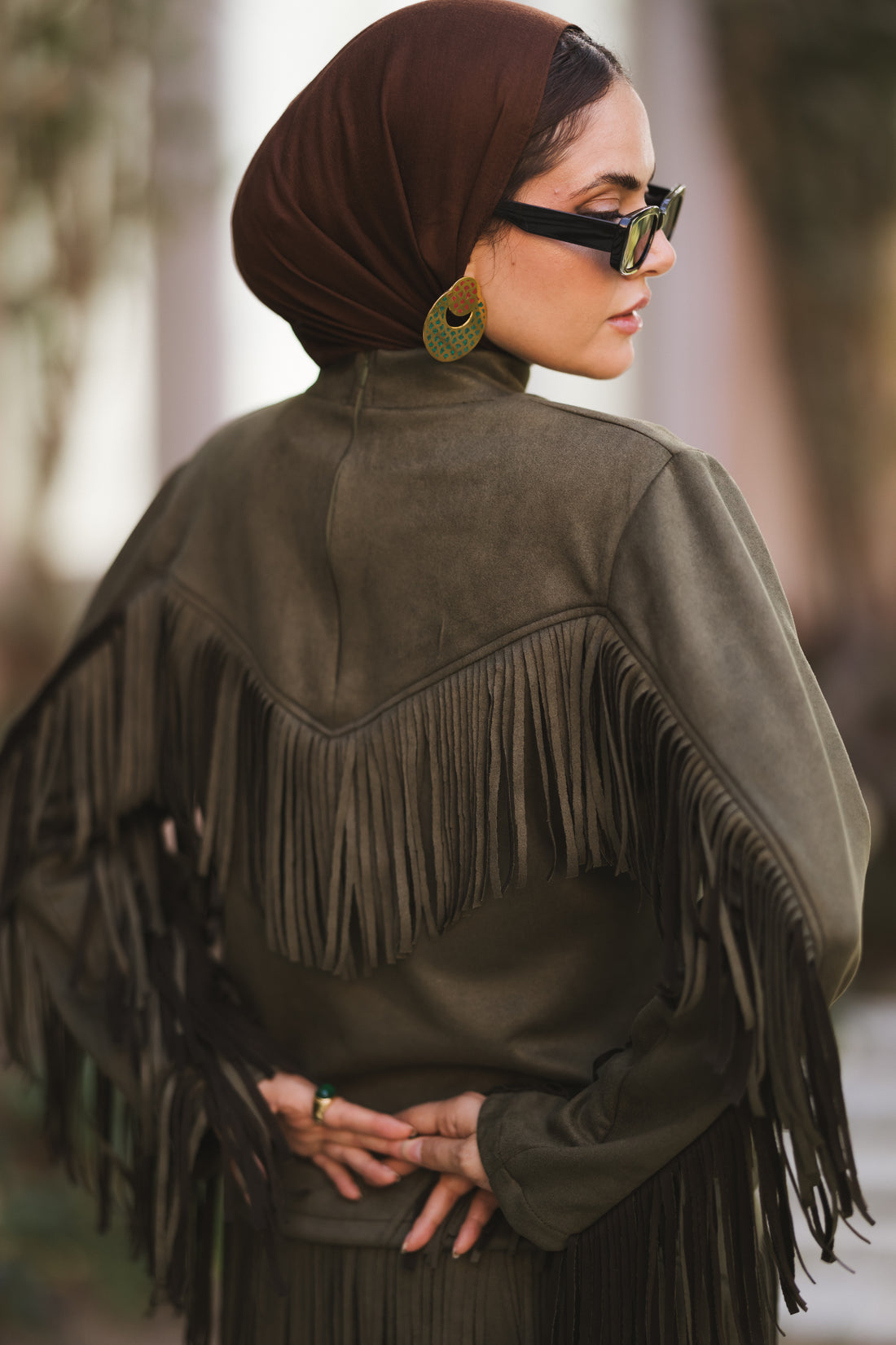 Suede fringes set in Olive