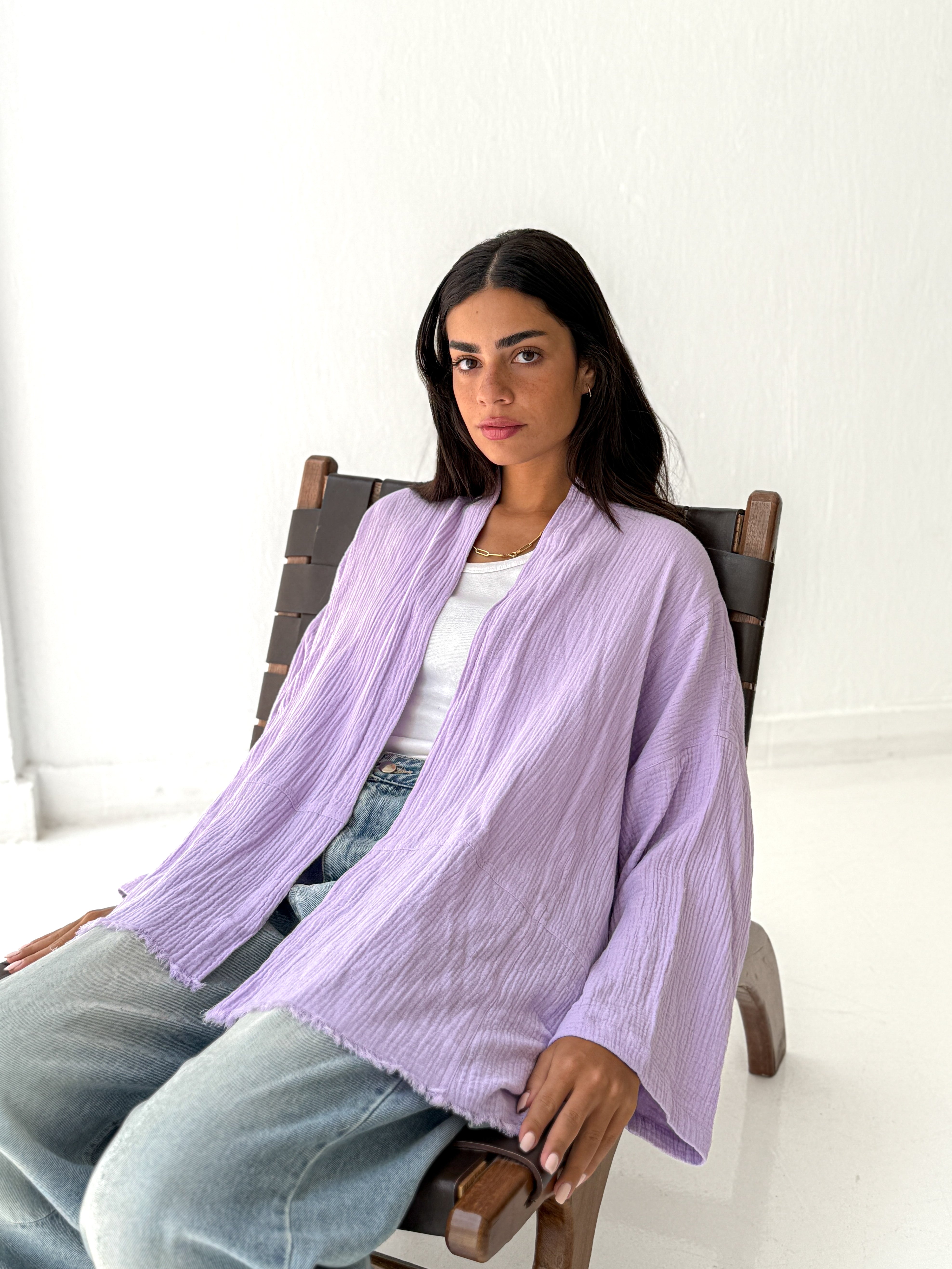 Cotton Fringed kimono in Lilac
