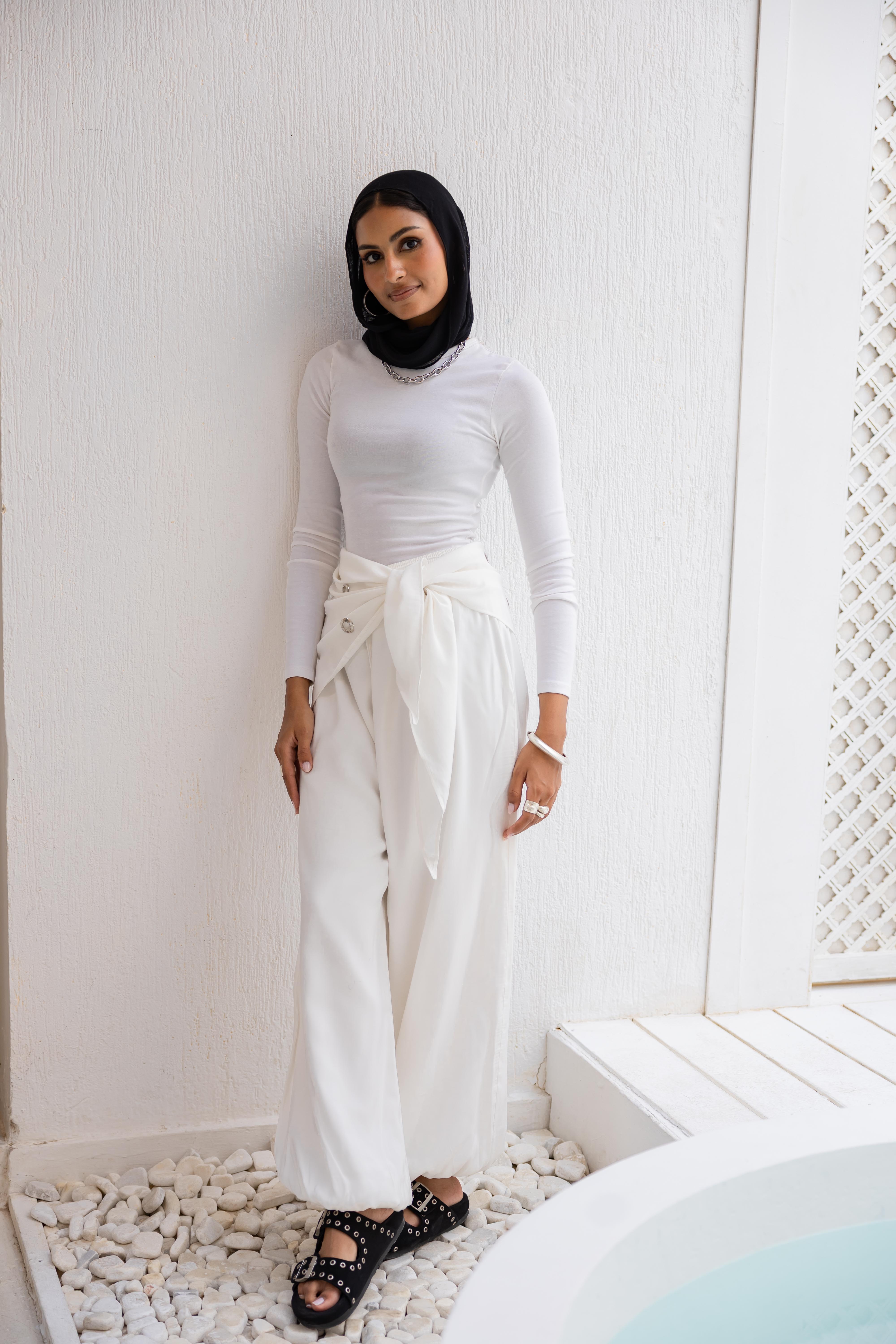 Eyelet wrap pants in White “Double layered”  (Pre-Order 10 days)