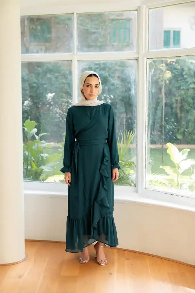 Ruffle wrap set in Teal + Skirt liner
