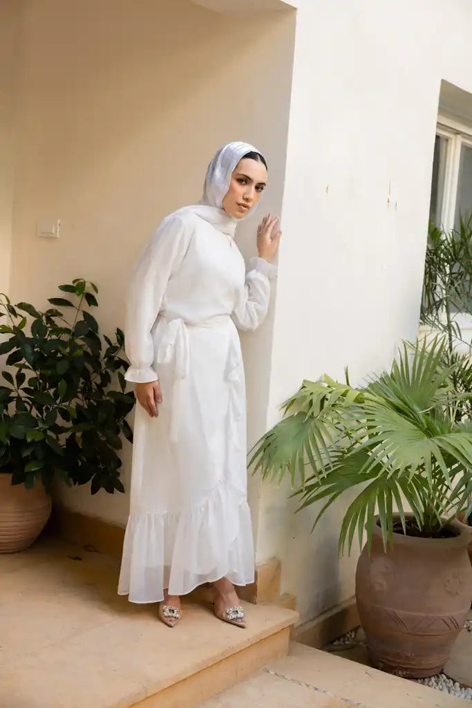 Ruffle wrap set in White + Skirt liner
