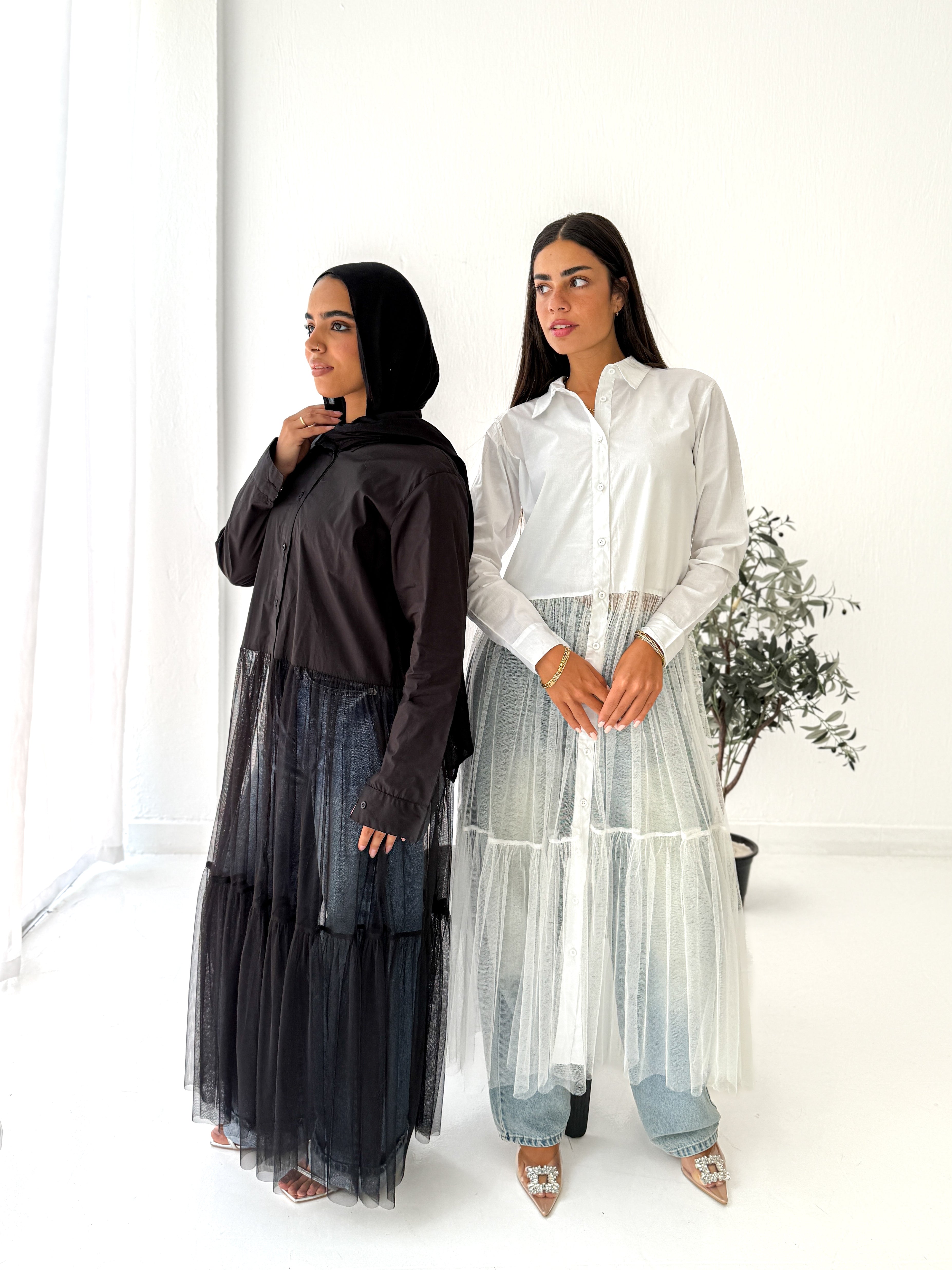 Tulle Shirt-Dress in Black