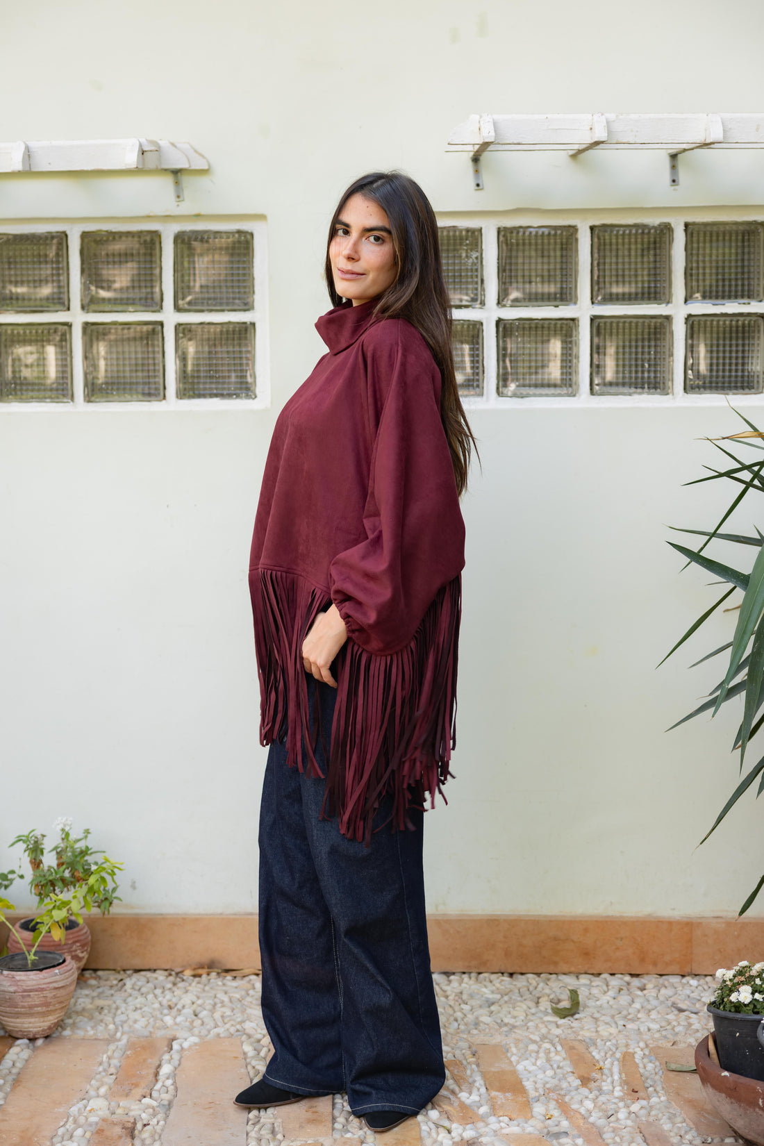 Suede Fringes top in Burgandy