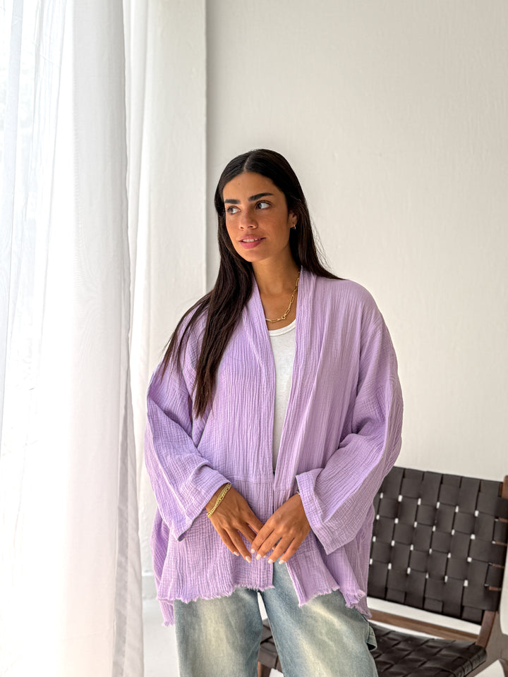 Cotton Fringed kimono in Lilac