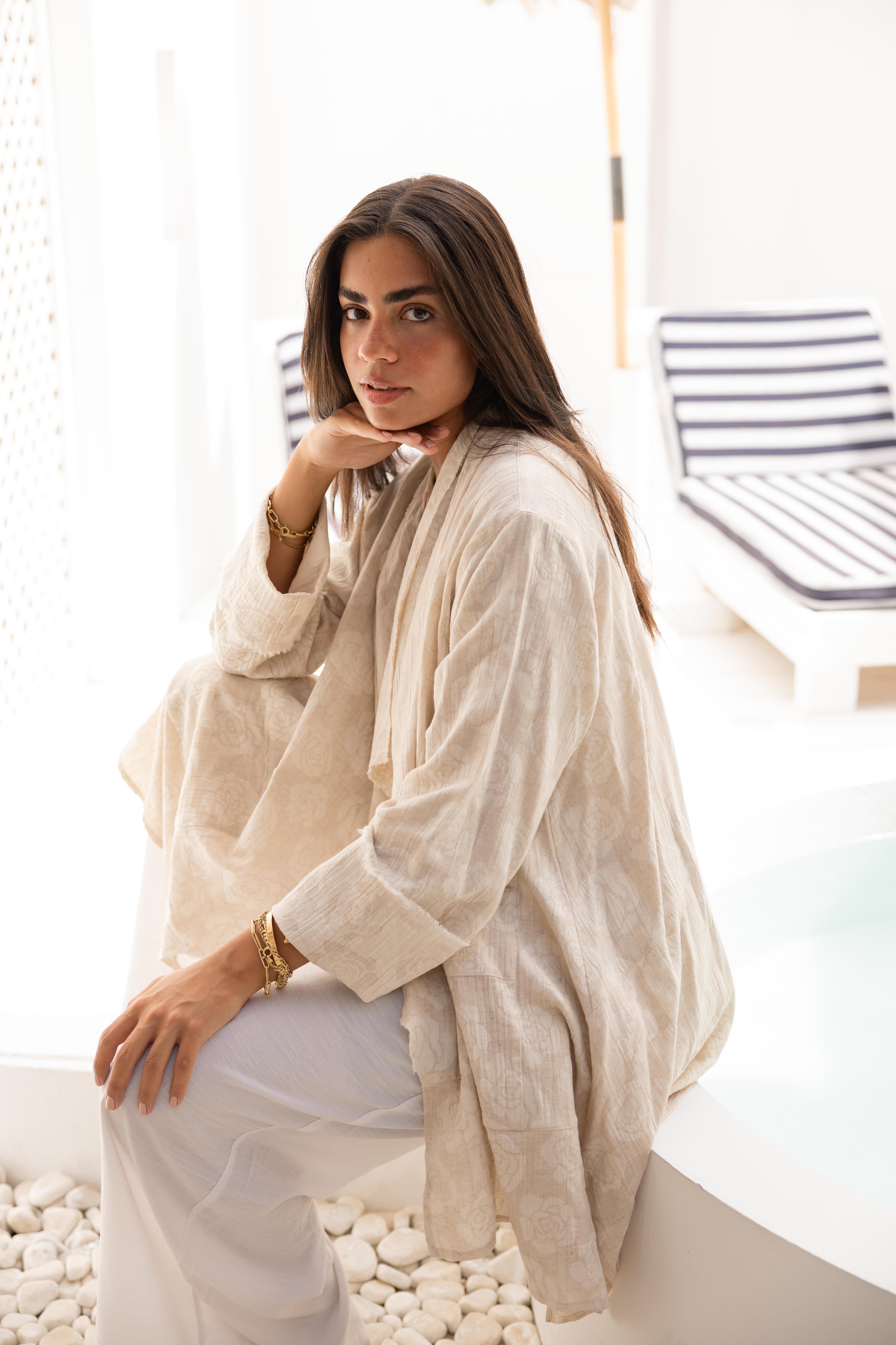 Roselle linen kimono