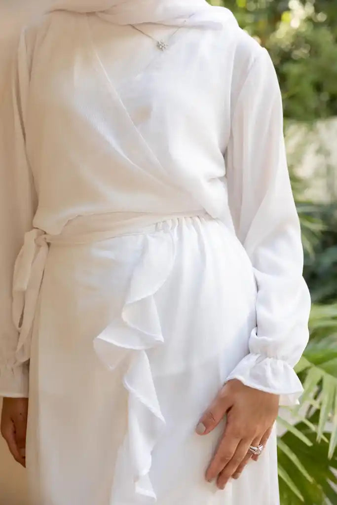 Ruffle wrap set in White + Skirt liner