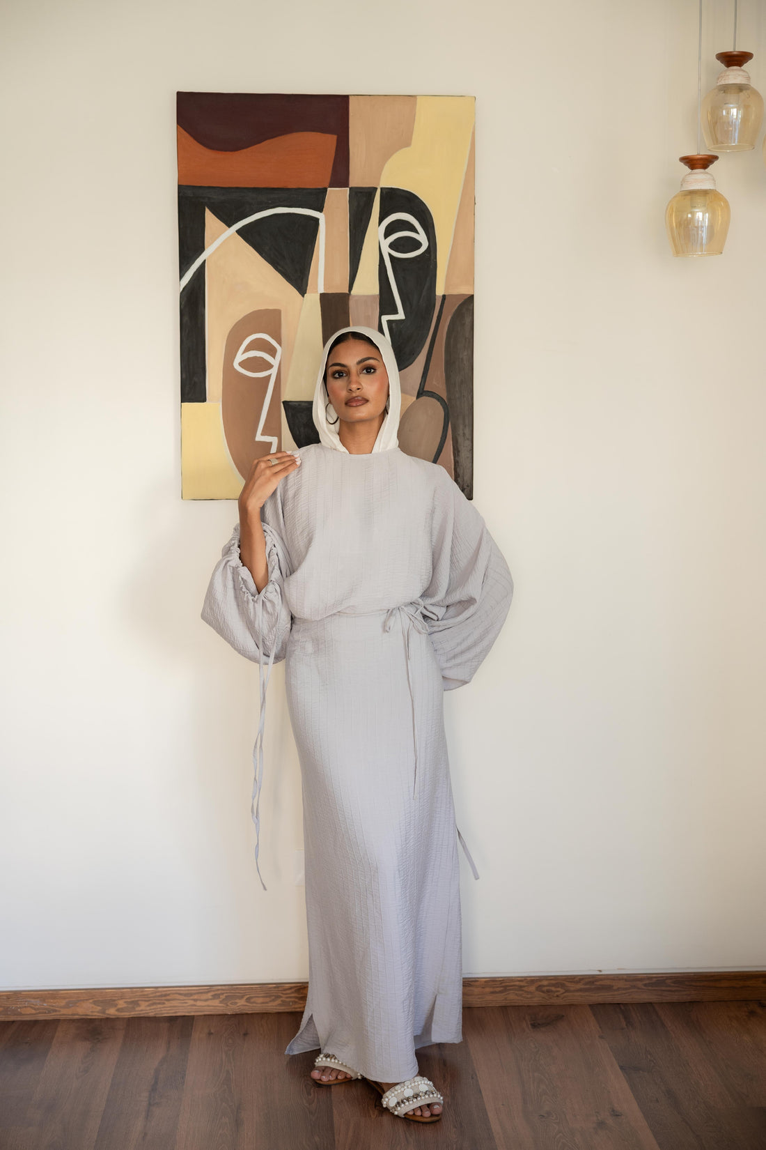 Drawstring dress in grey