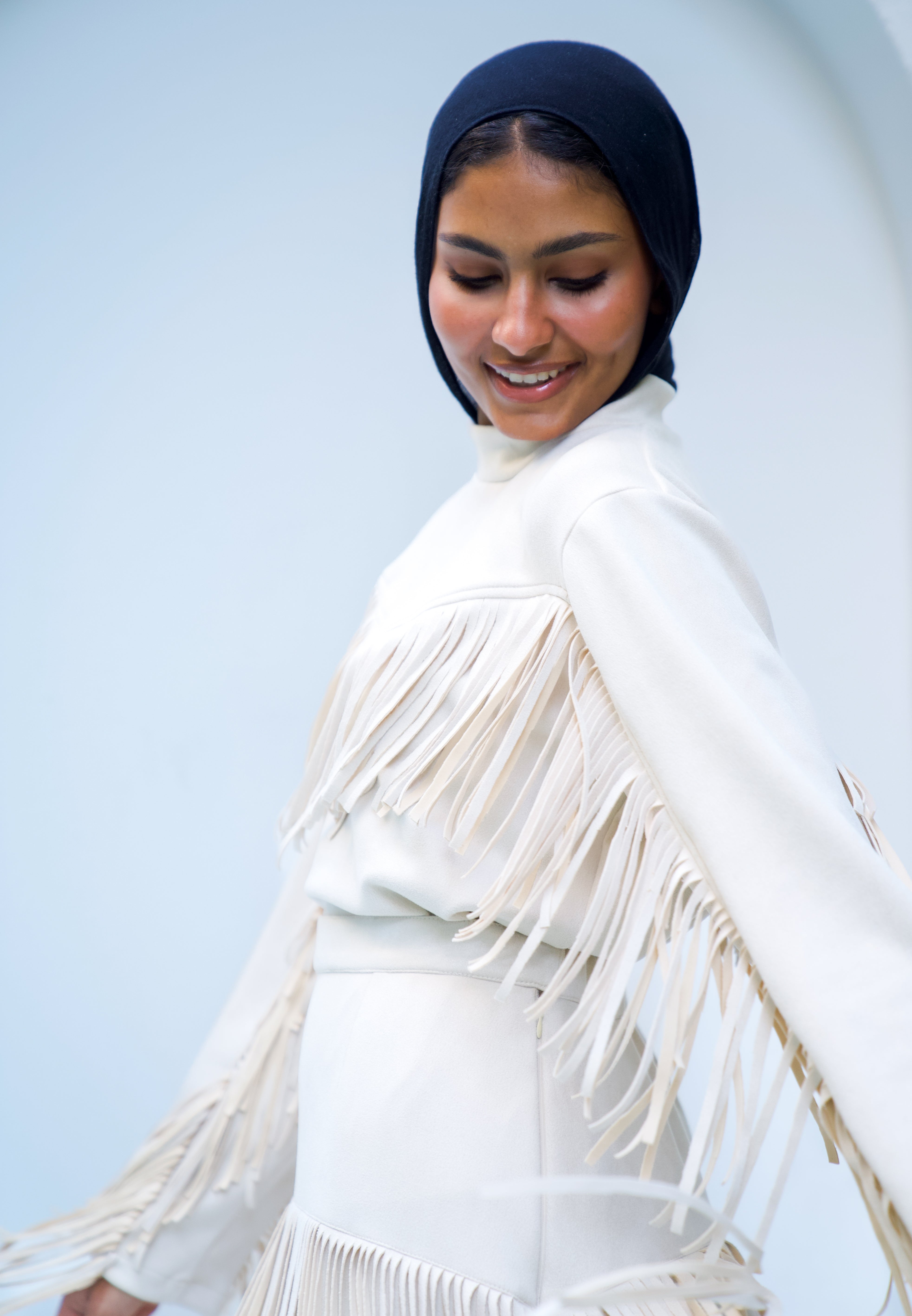 Suede fringes set in beige