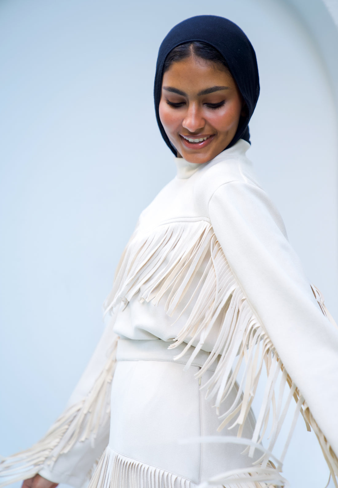 Suede fringes set in beige