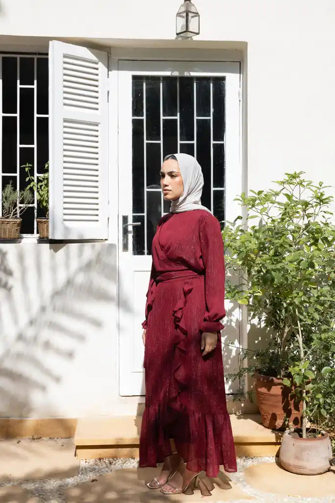 Ruffle wrap set in Burgandy + Skirt liner