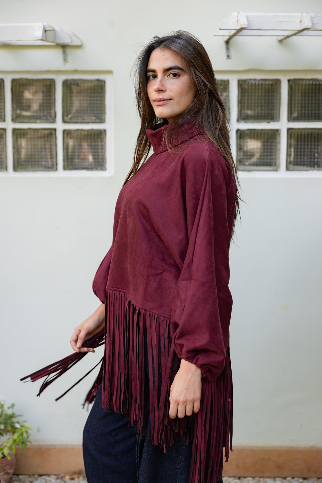 Suede Fringes top in Burgandy
