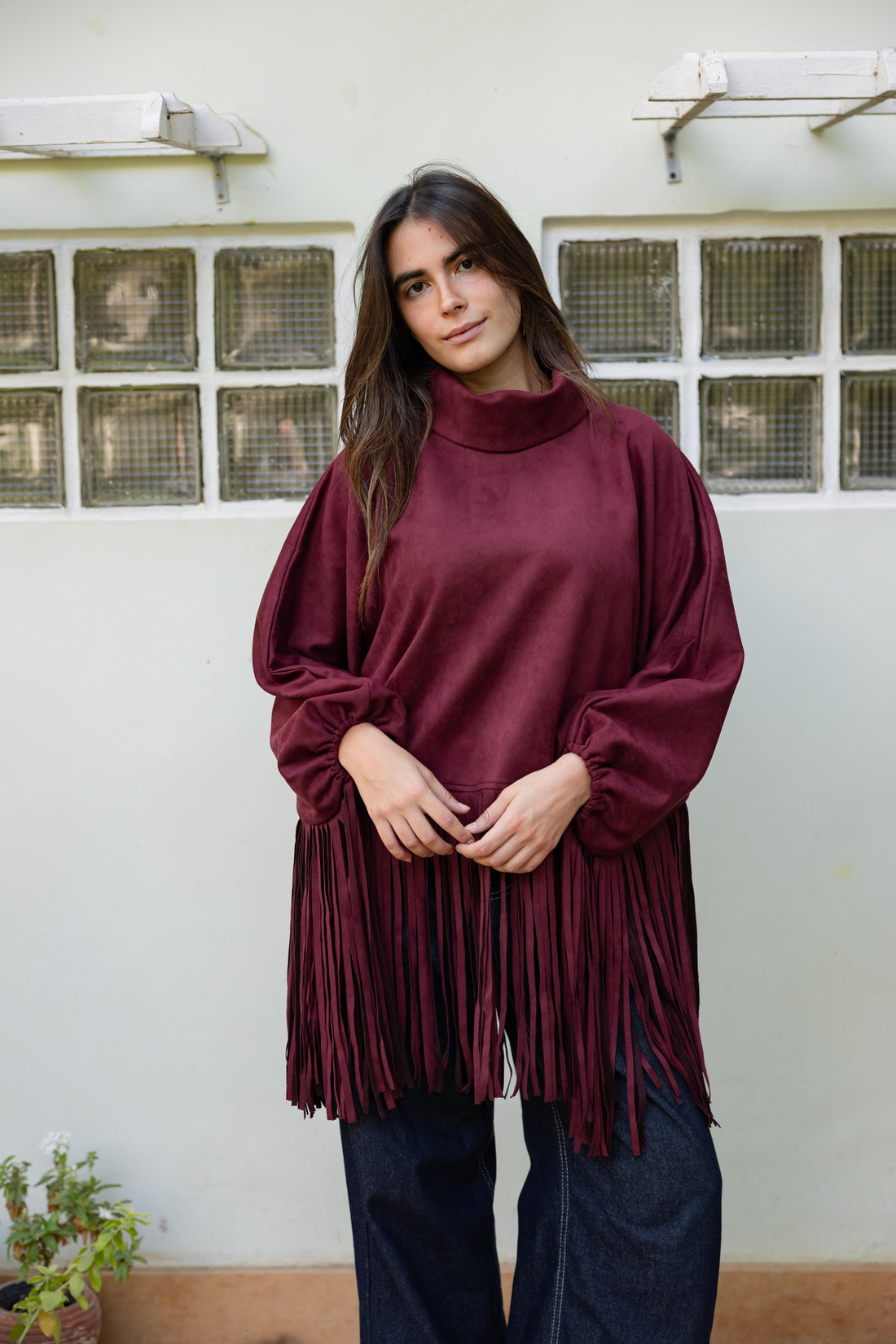 Suede Fringes top in Burgandy
