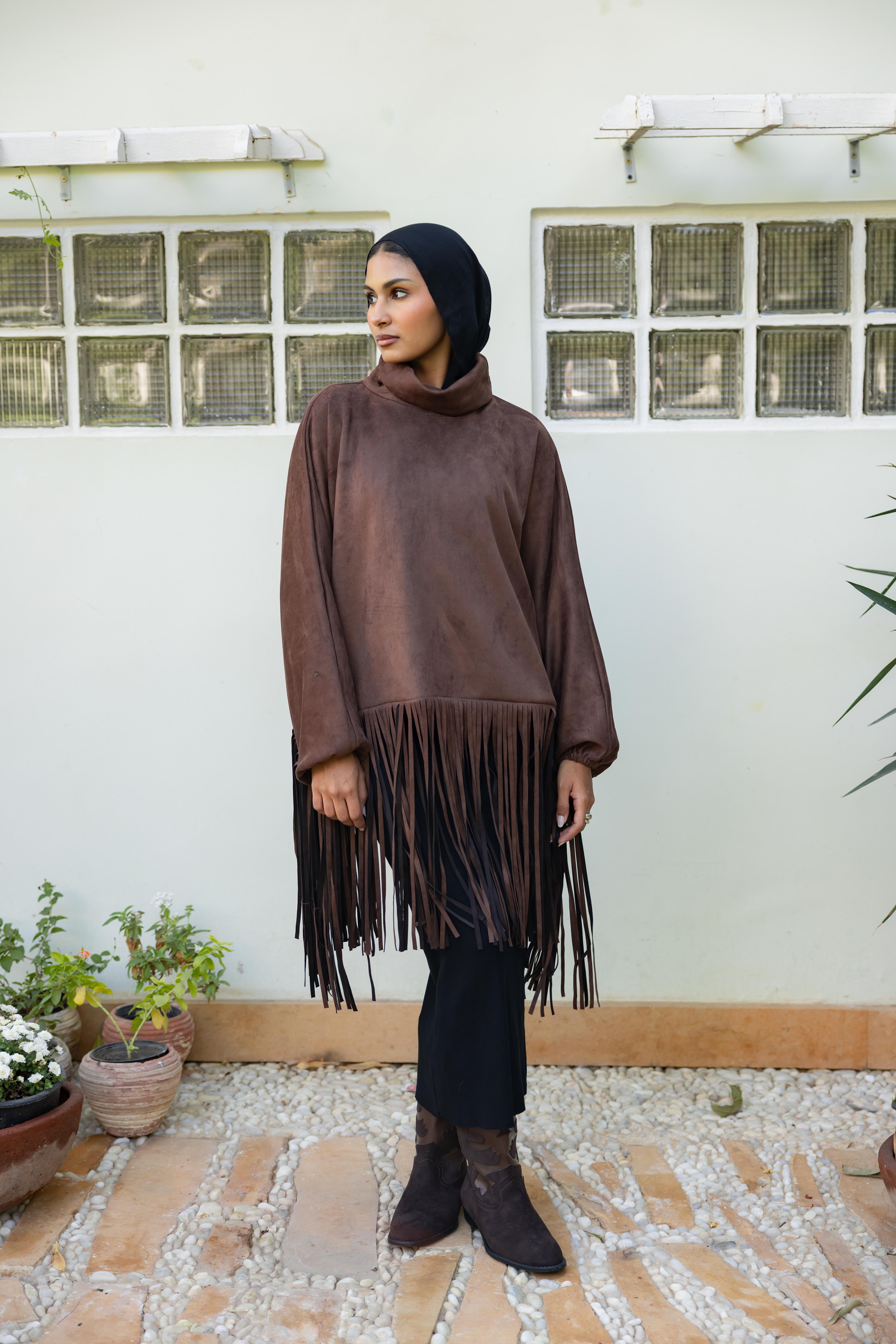 Suede Fringes top in Brown