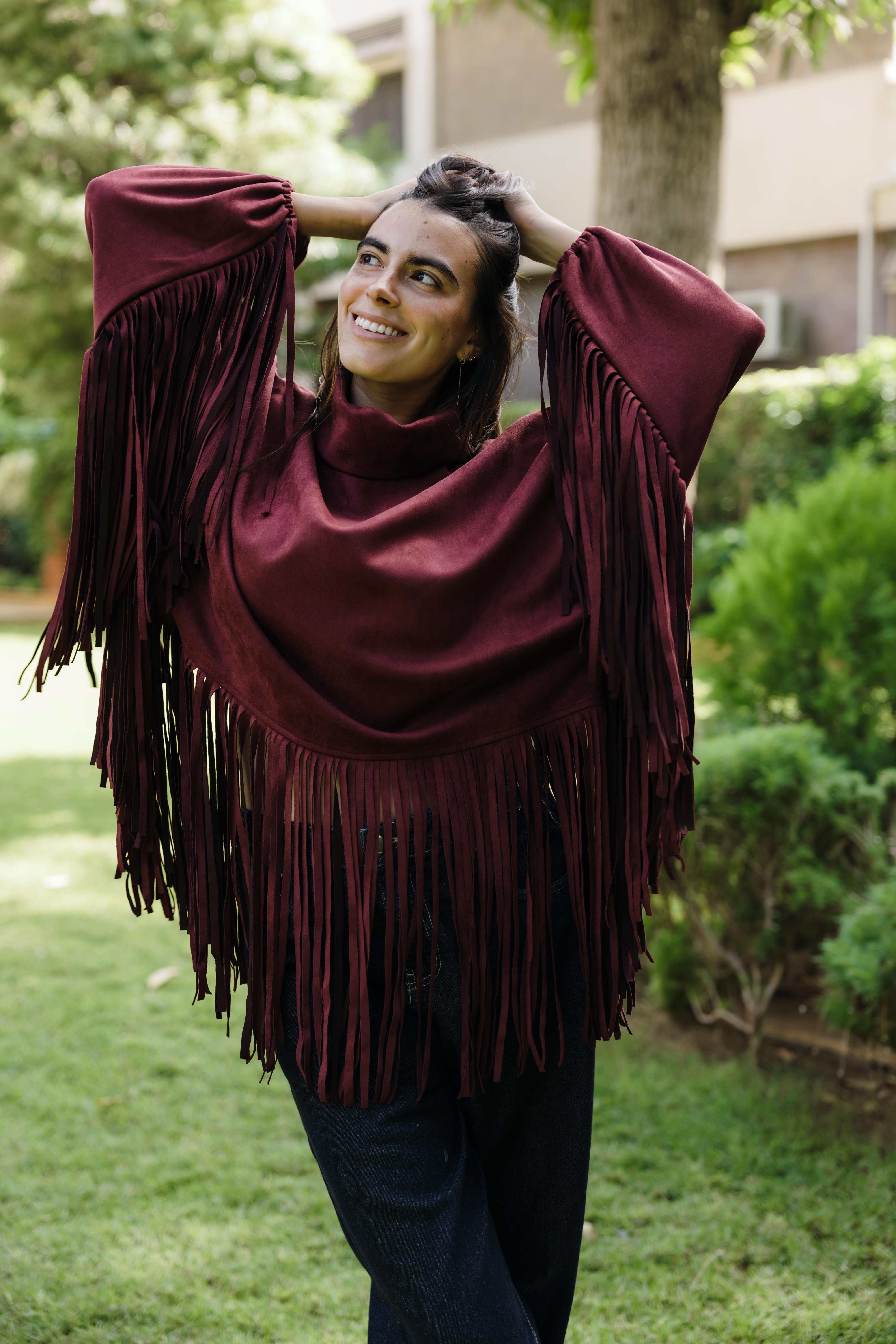 Suede Fringes top in Burgandy