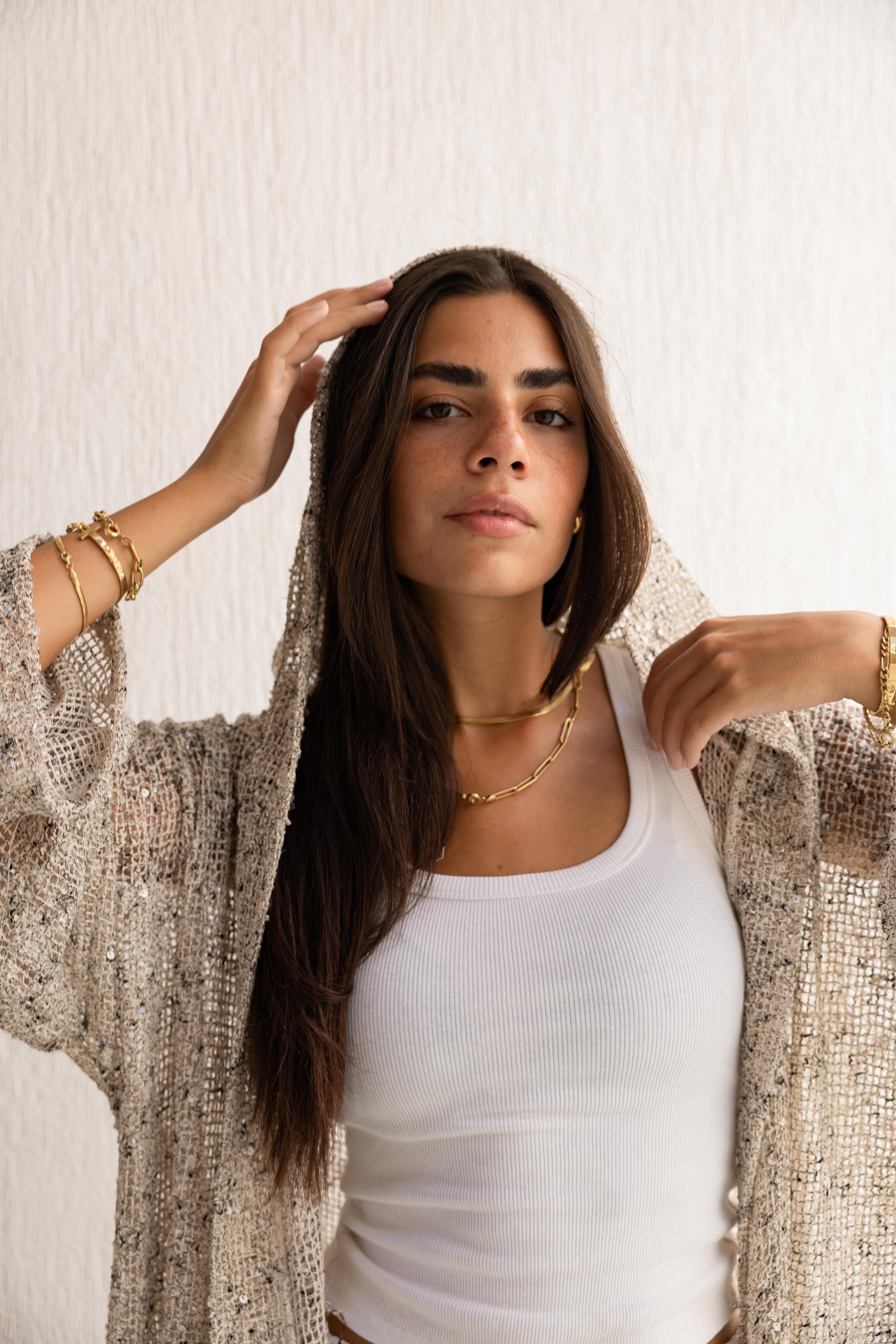 Halo hooded kimono in crème