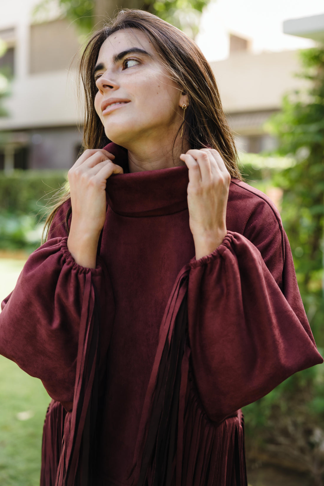 Suede Fringes top in Burgandy
