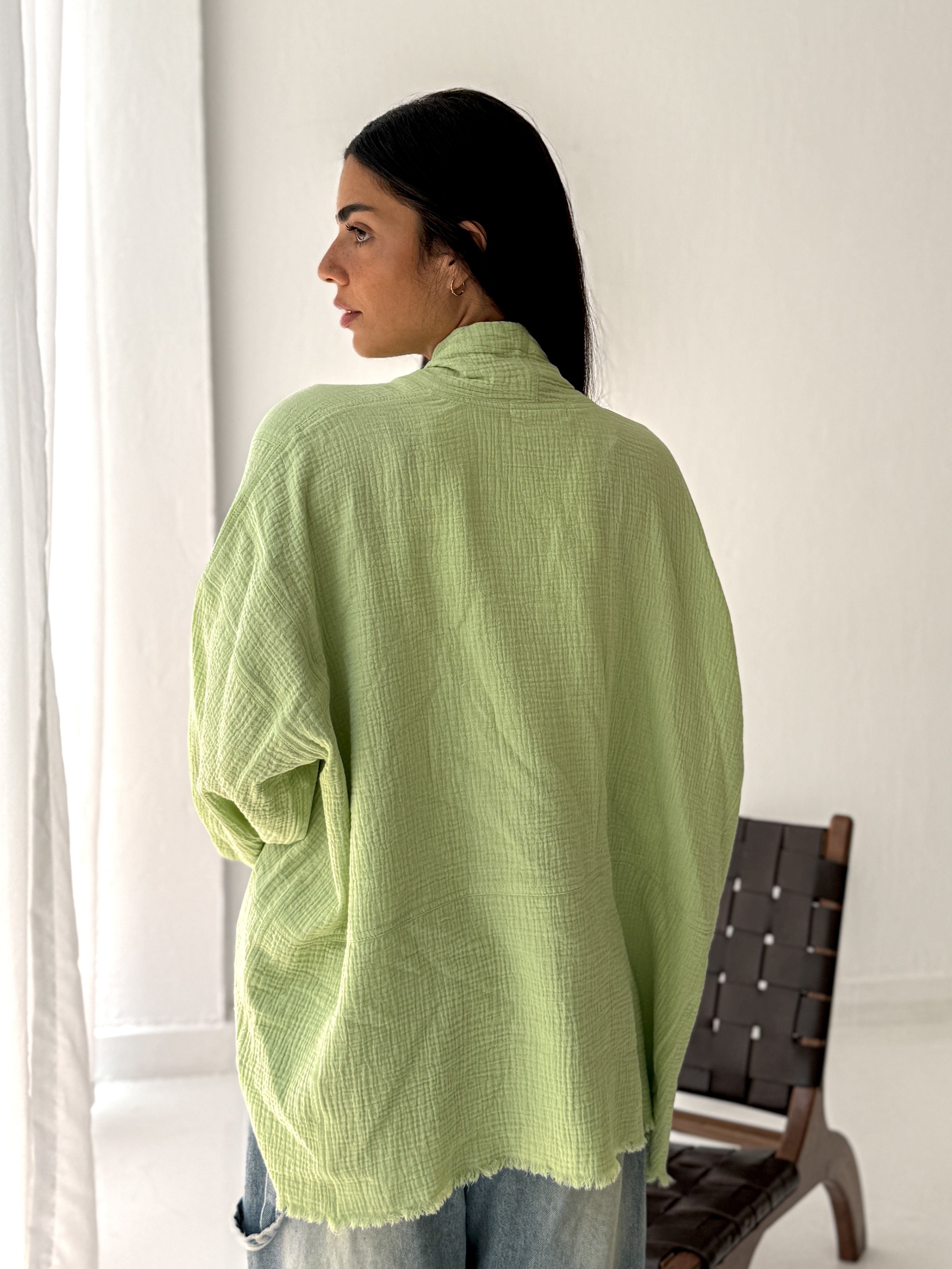 Cotton Fringed kimono in Mint