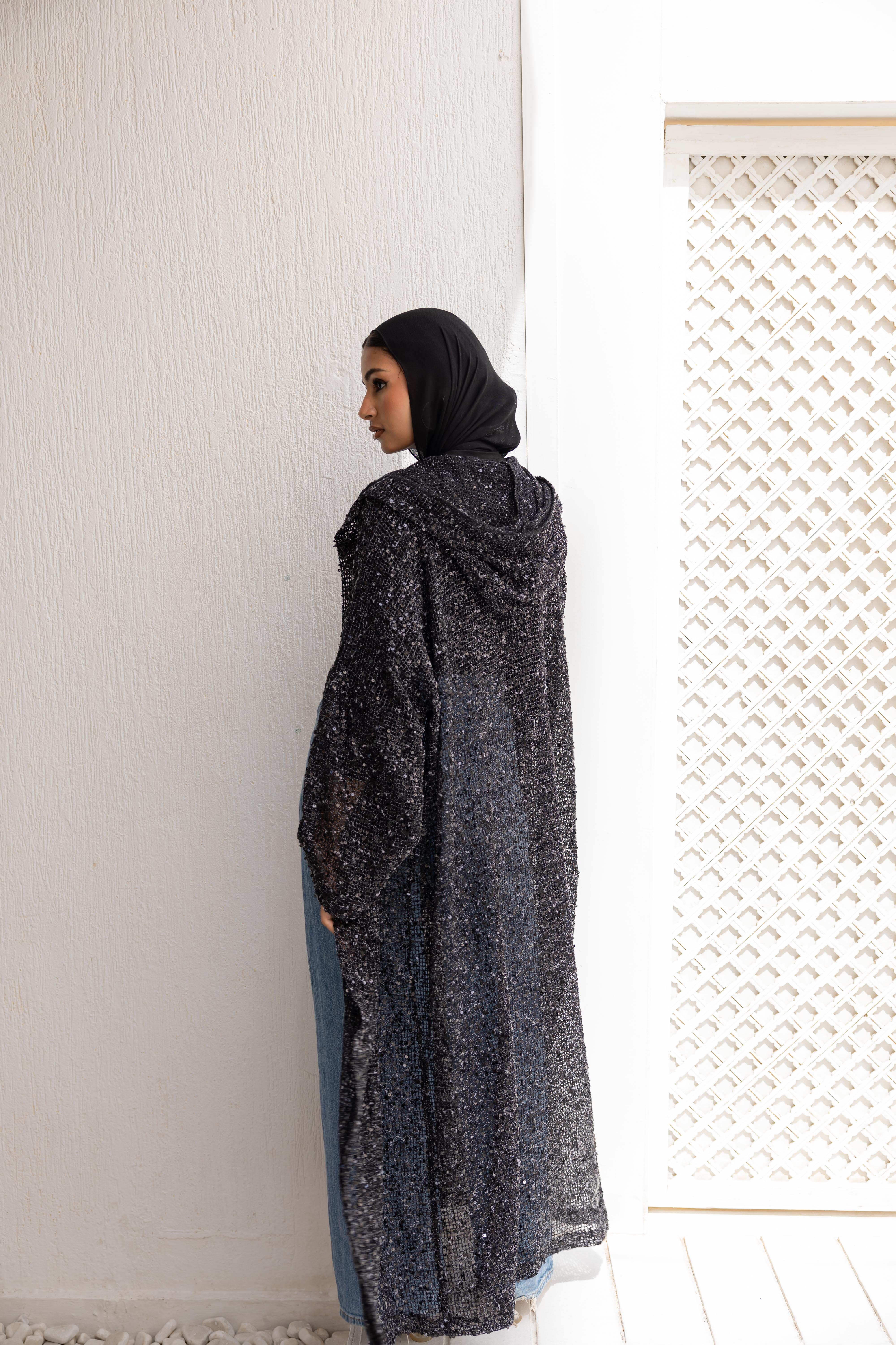 Halo hooded kimono in black