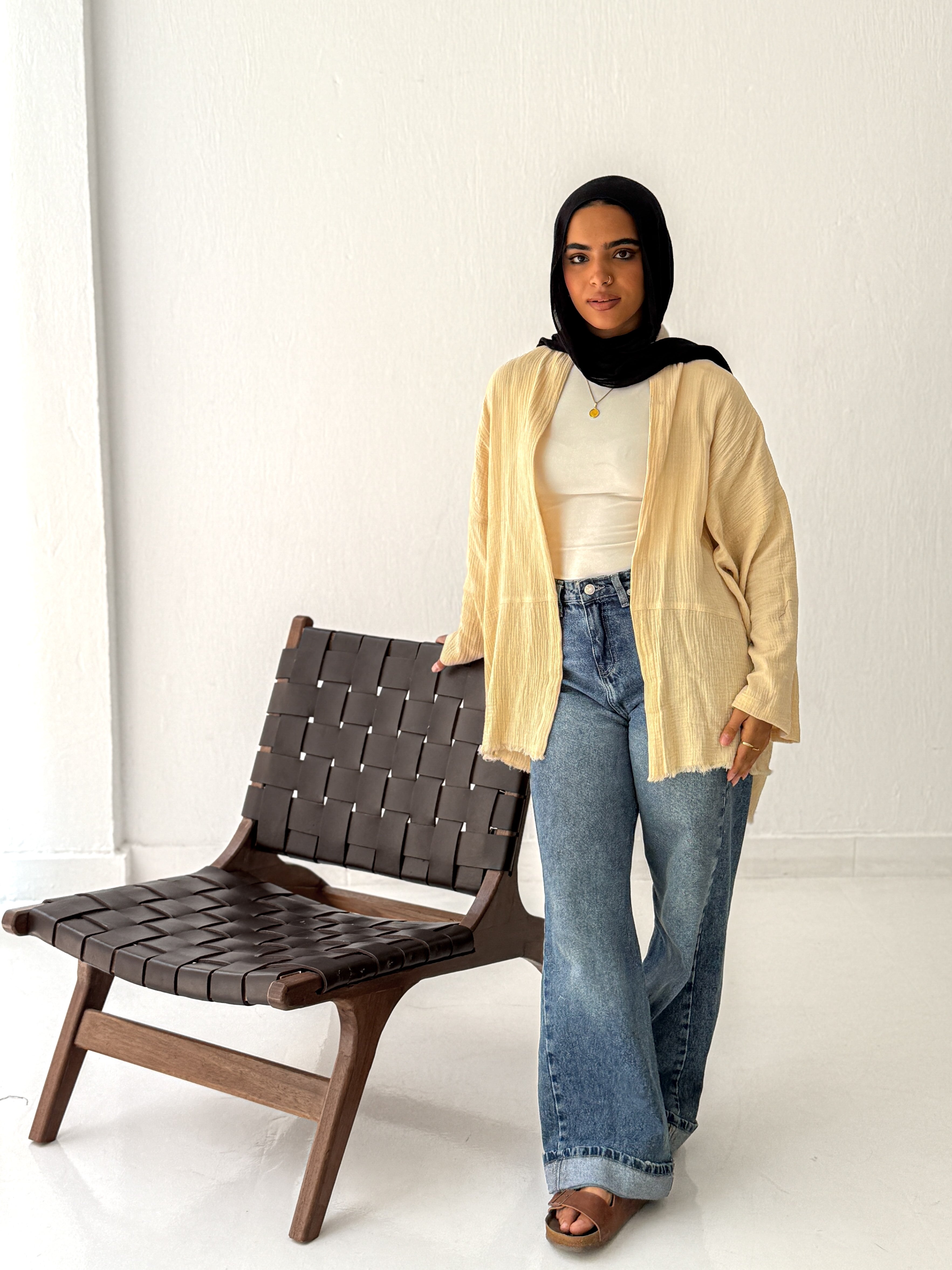 Cotton Fringed kimono in Beige