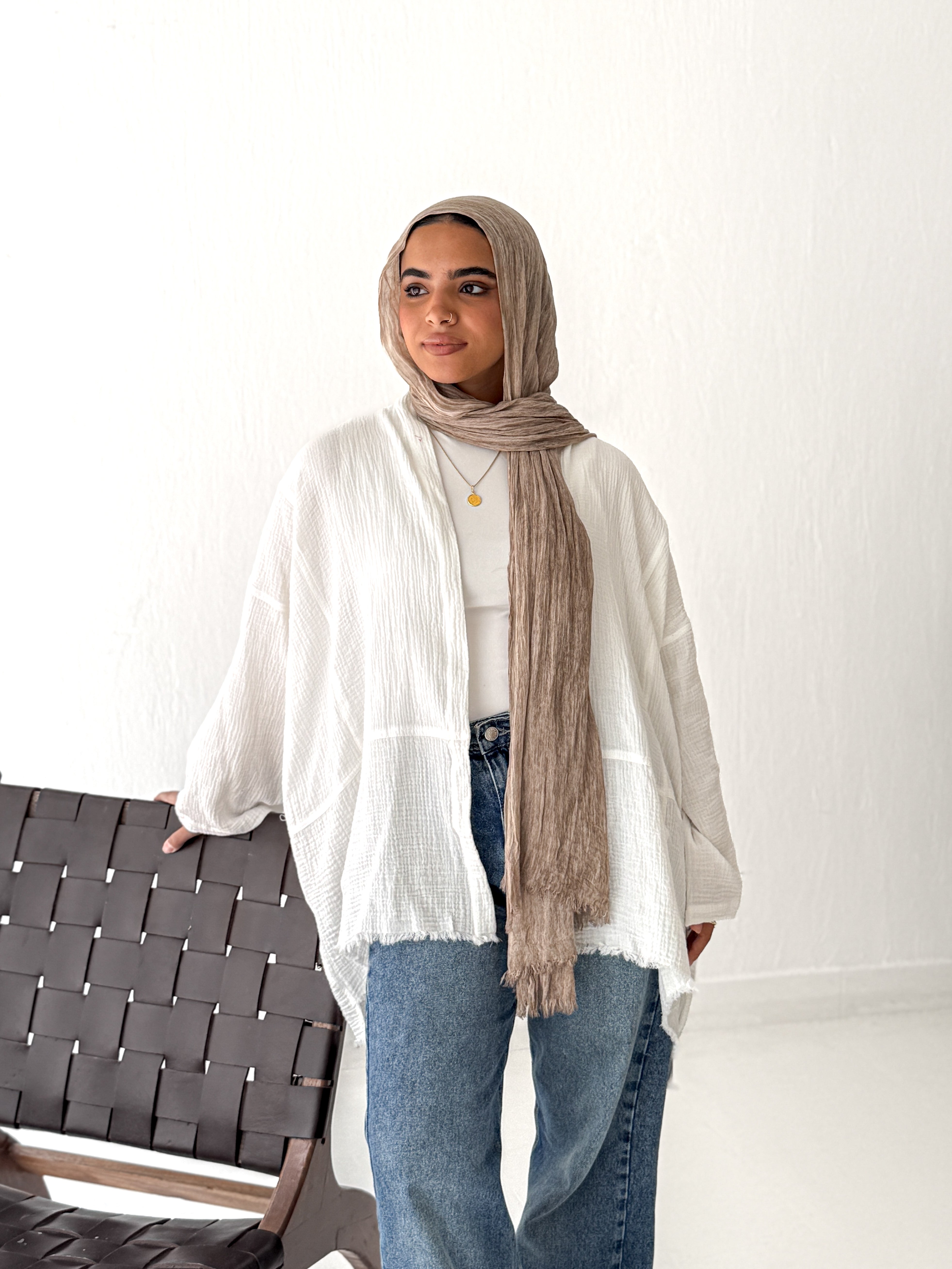 Cotton Fringed kimono in White