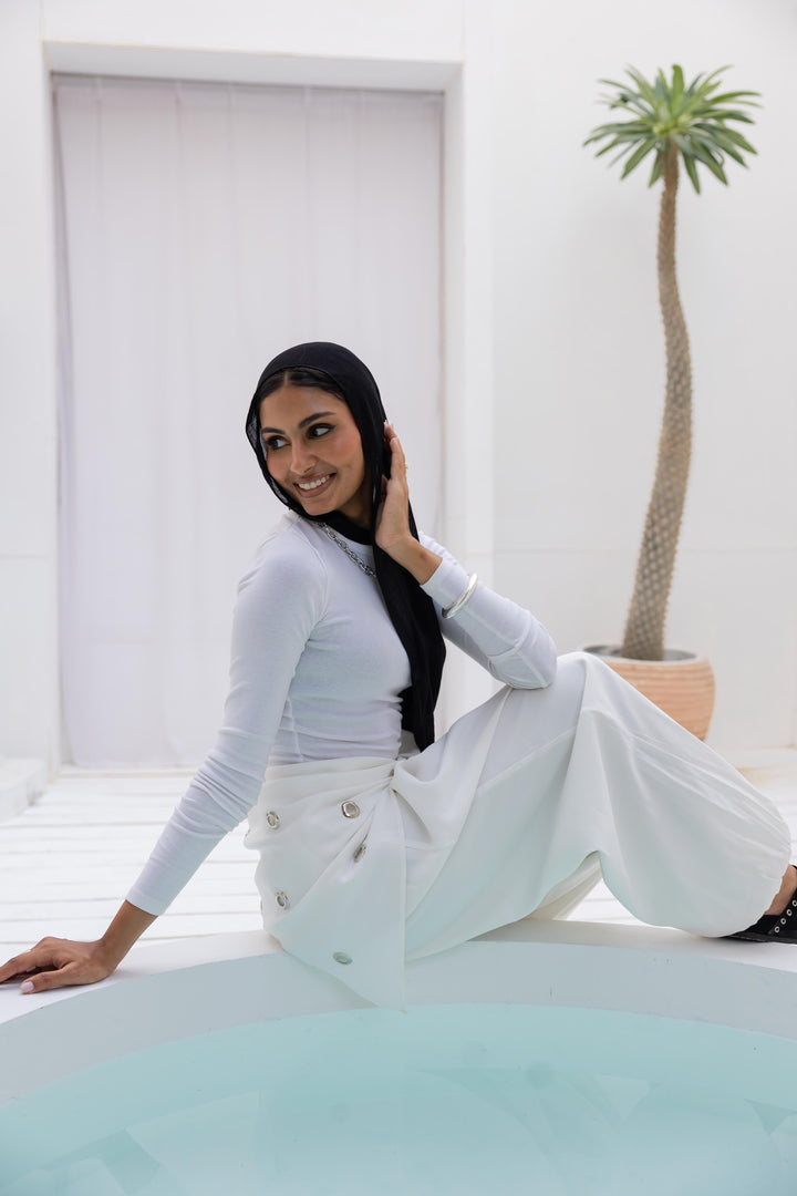 Eyelet wrap pants in White “Double layered”  (Pre-Order 10 days)