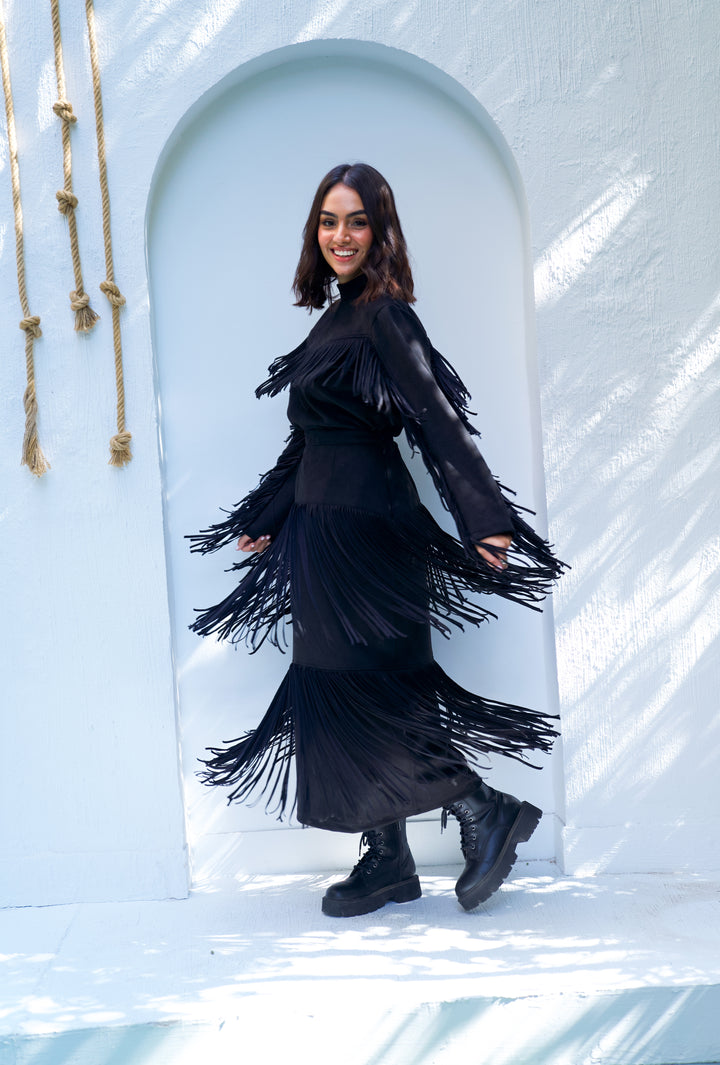 Suede fringes set in black Pre-Order (10 days)