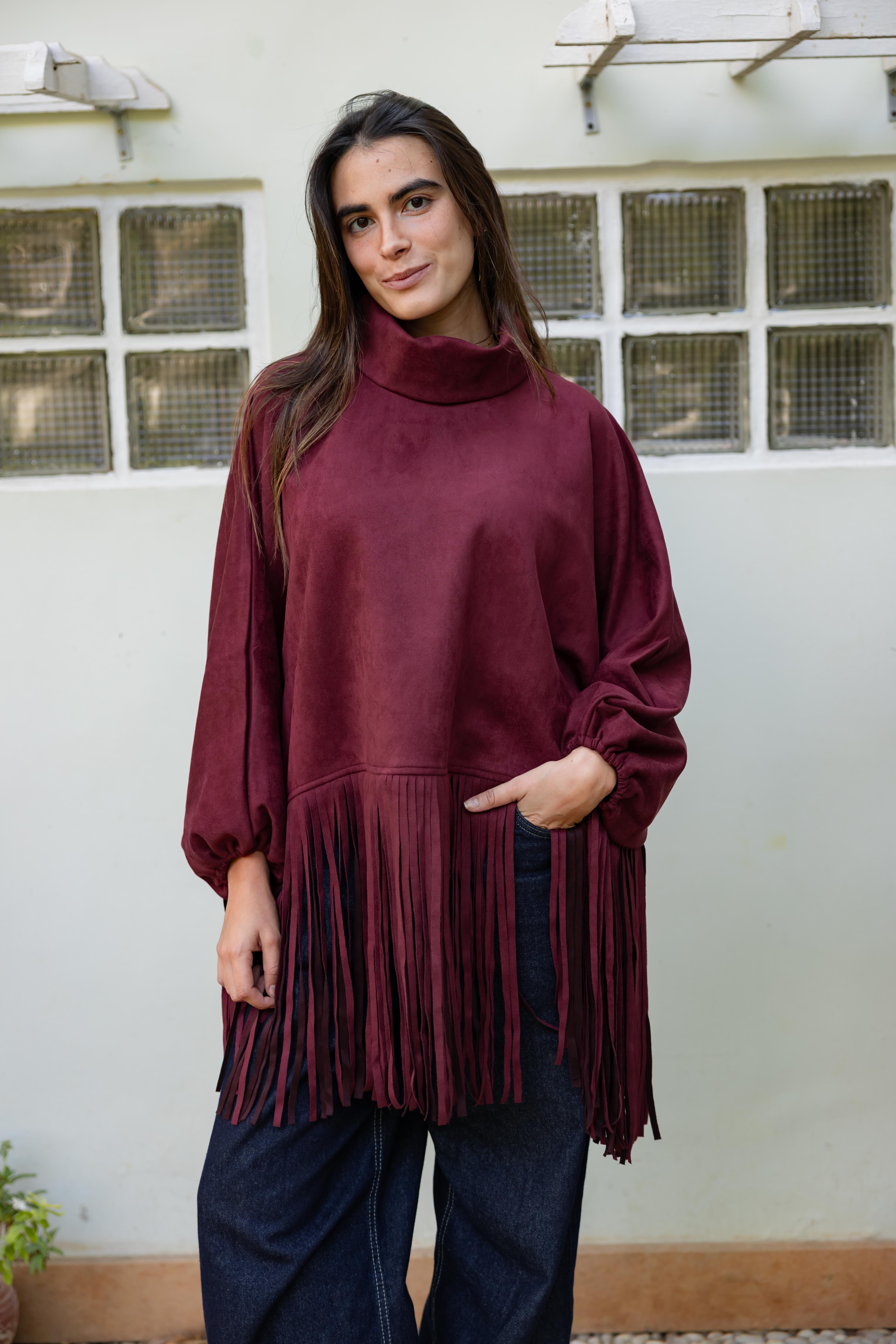 Suede Fringes top in Burgandy