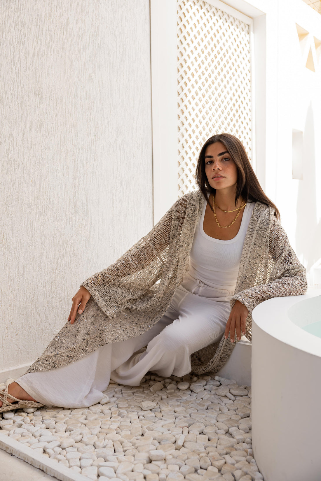 Halo hooded kimono in crème