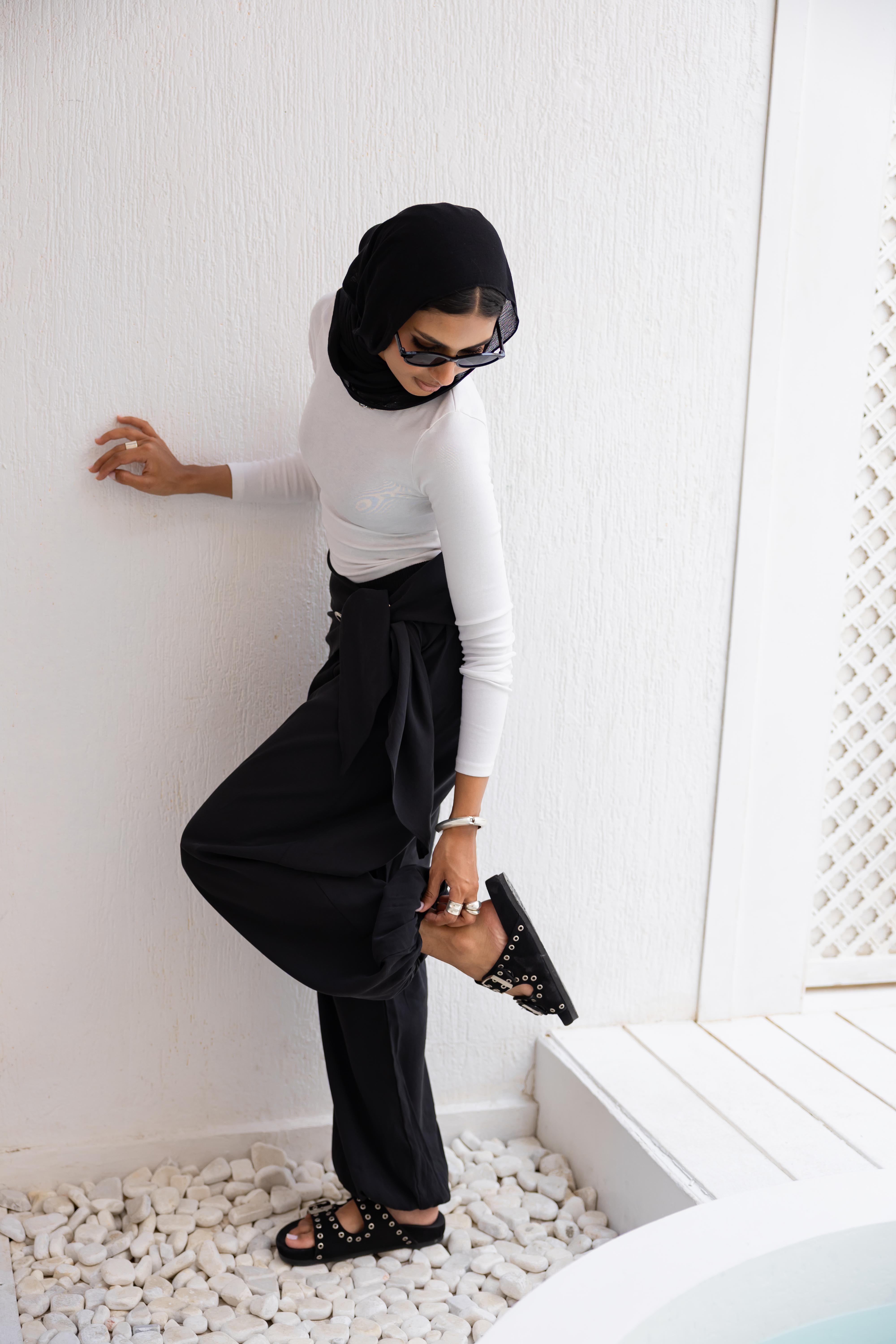 Eyelet wrap pants in Black (Pre-Order 10 days)