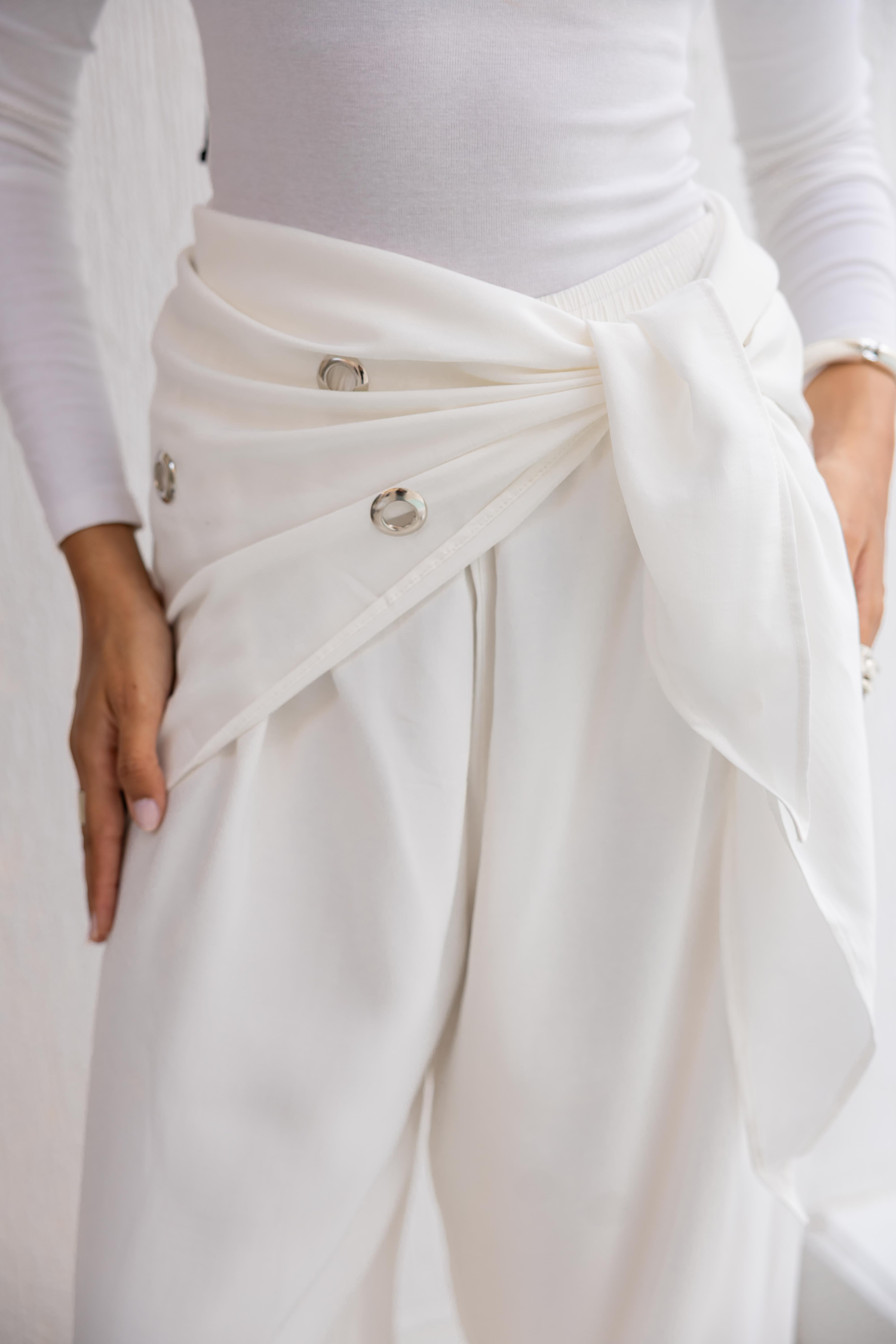 Eyelet wrap pants in White “Double layered”  (Pre-Order 10 days)