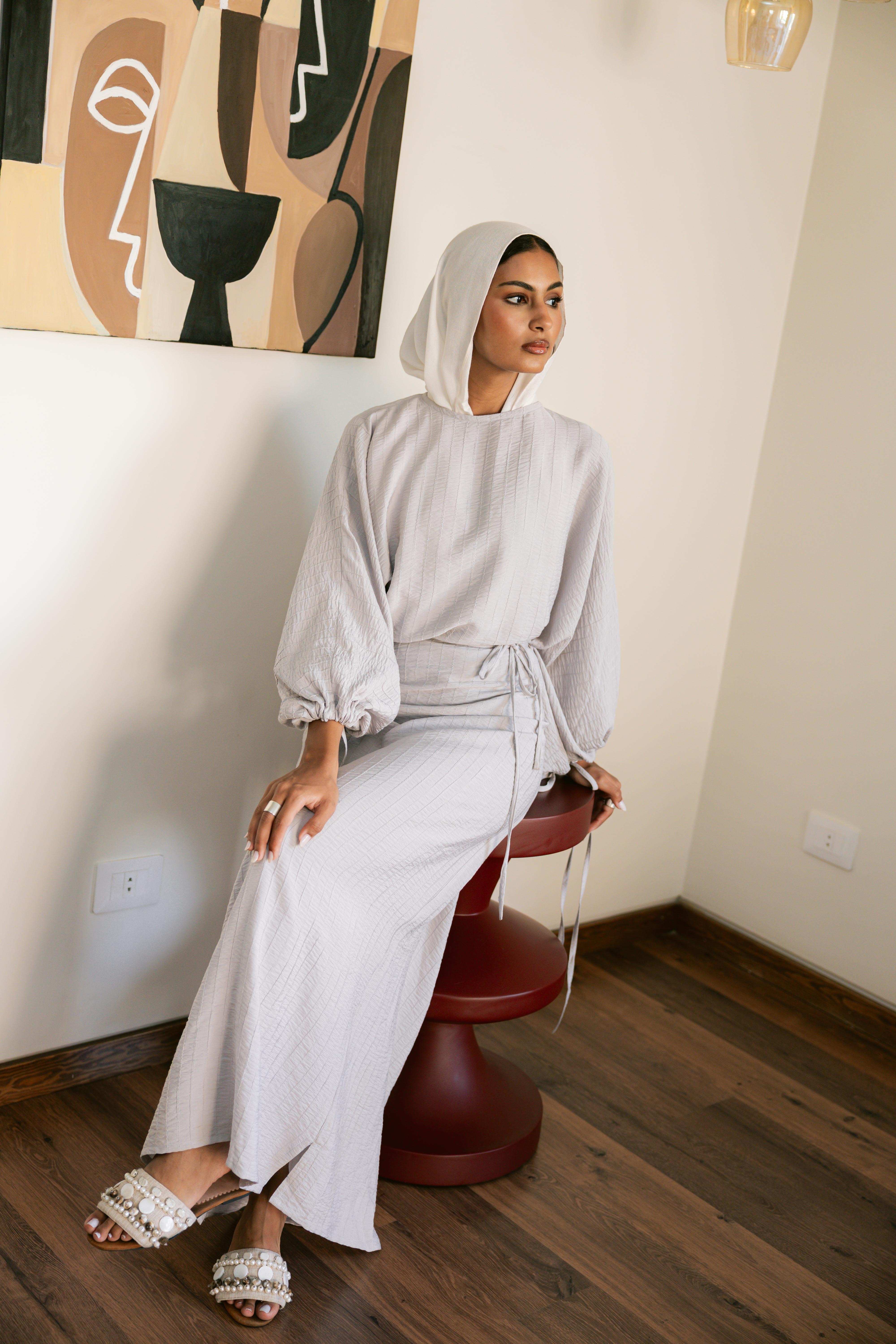 Drawstring dress in grey