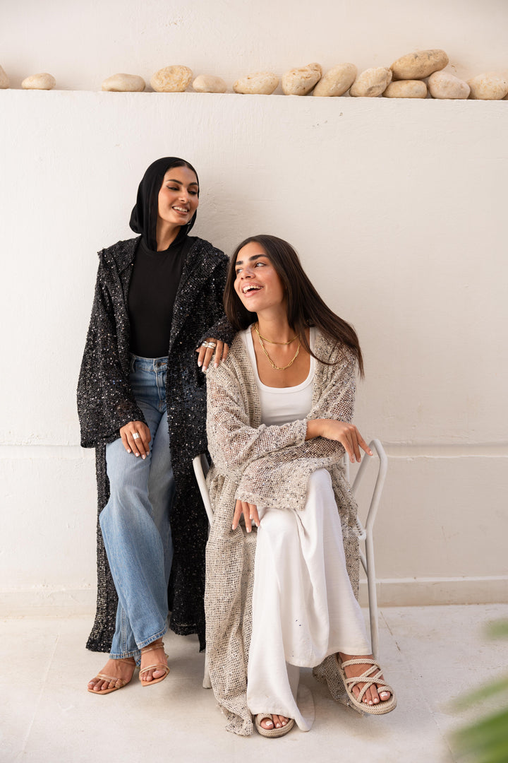 Starlit hooded kimono in black