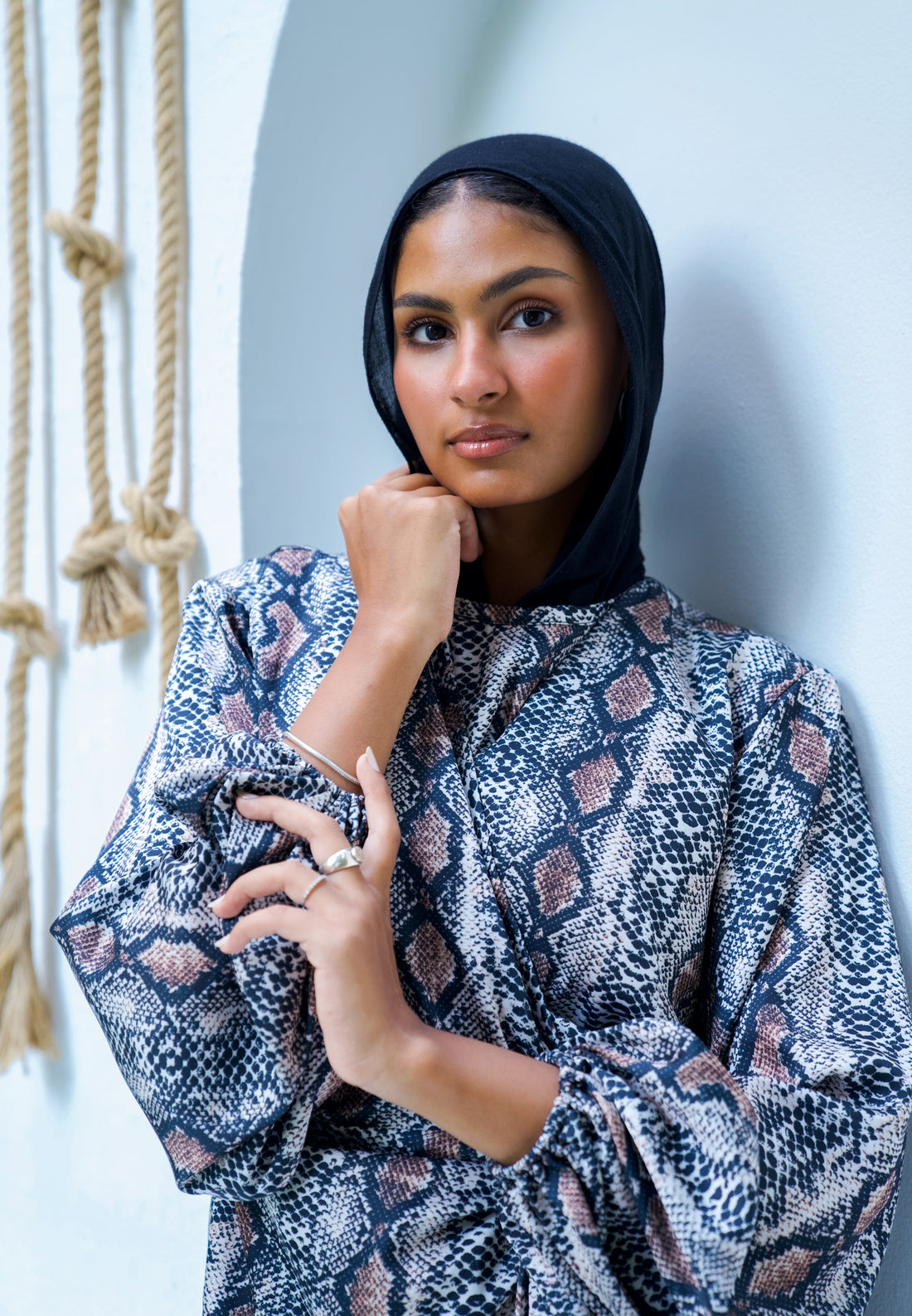 Snake satin wrap dress