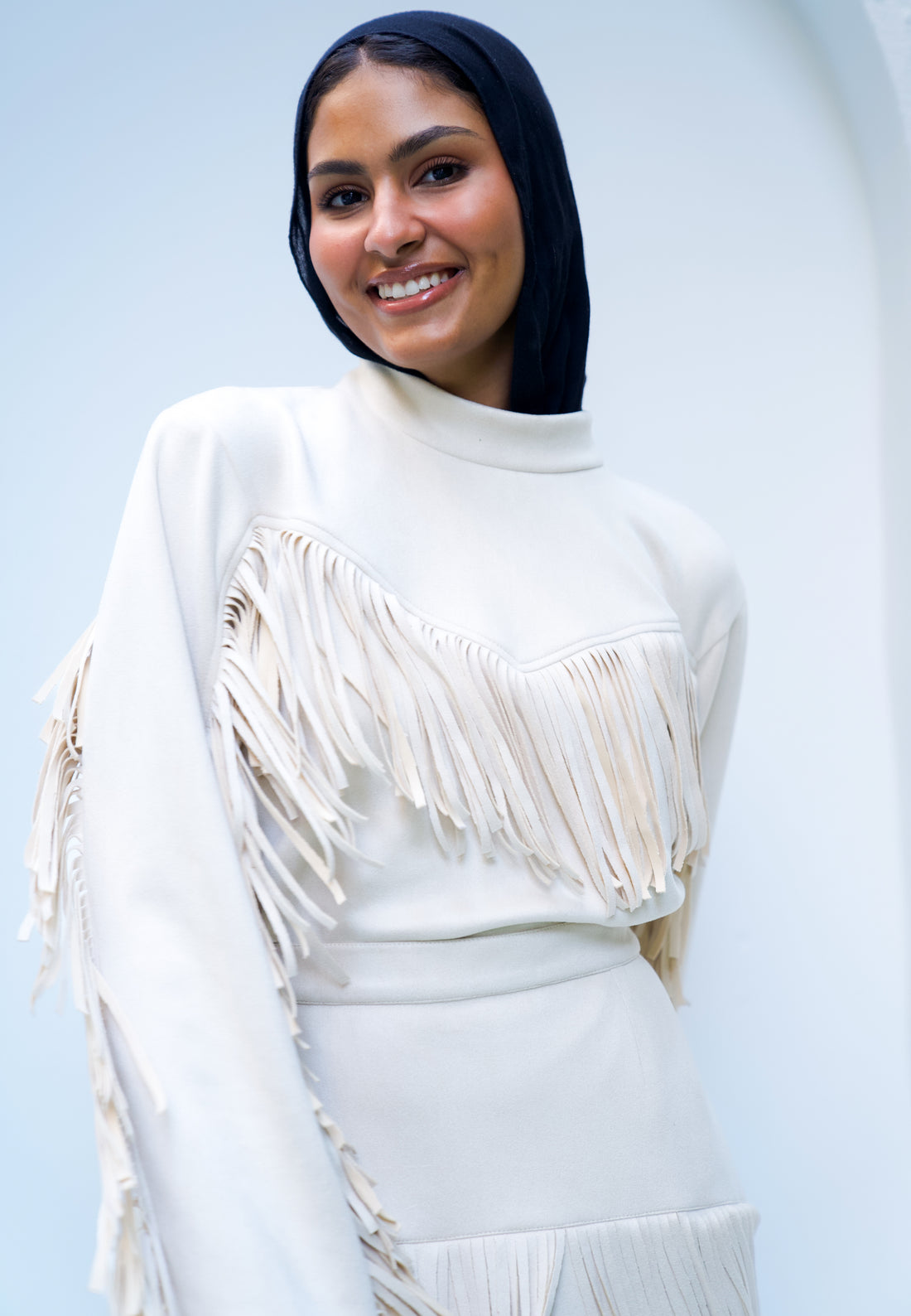 Suede fringes set in beige