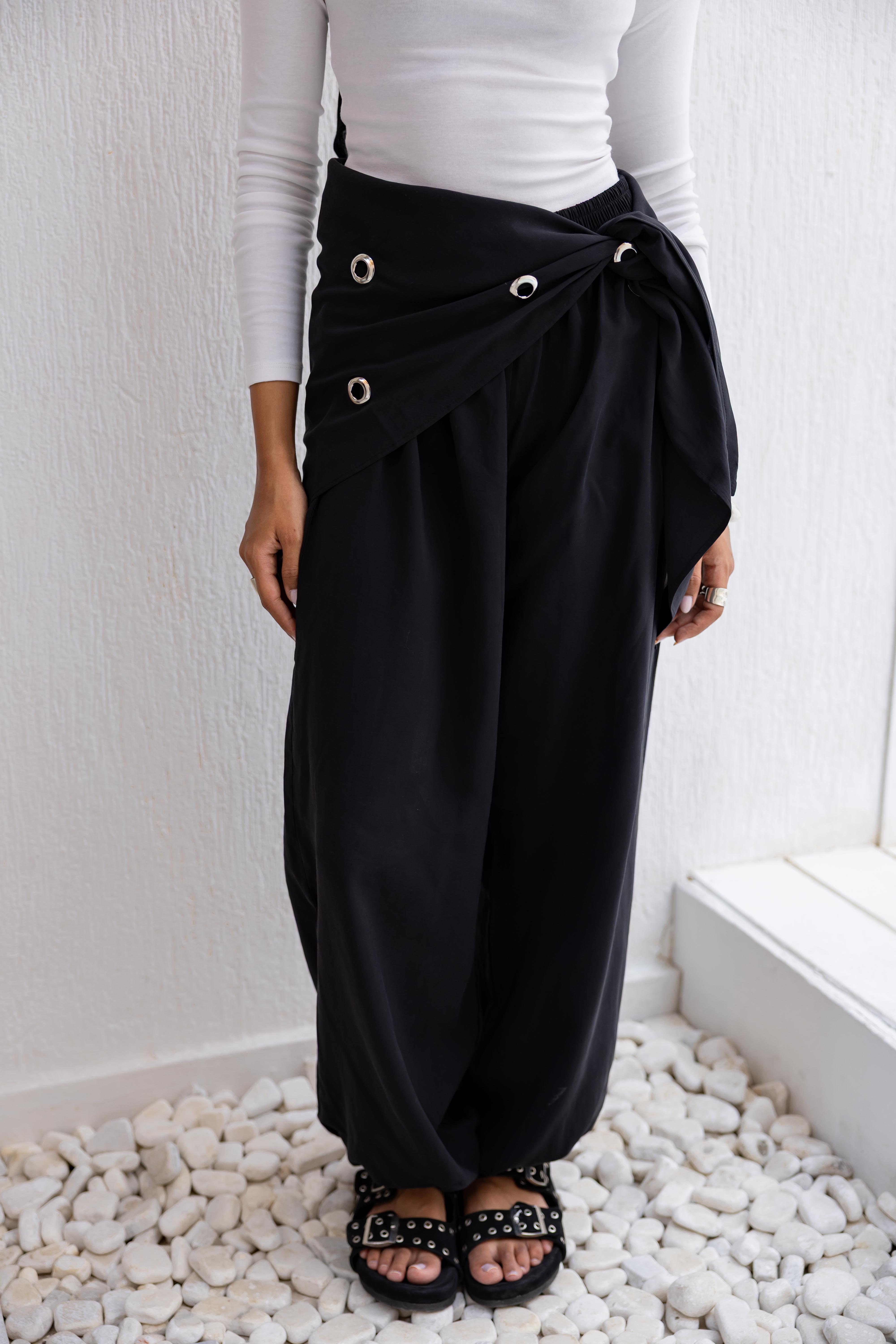 Eyelet wrap pants in Black (Pre-Order 10 days)