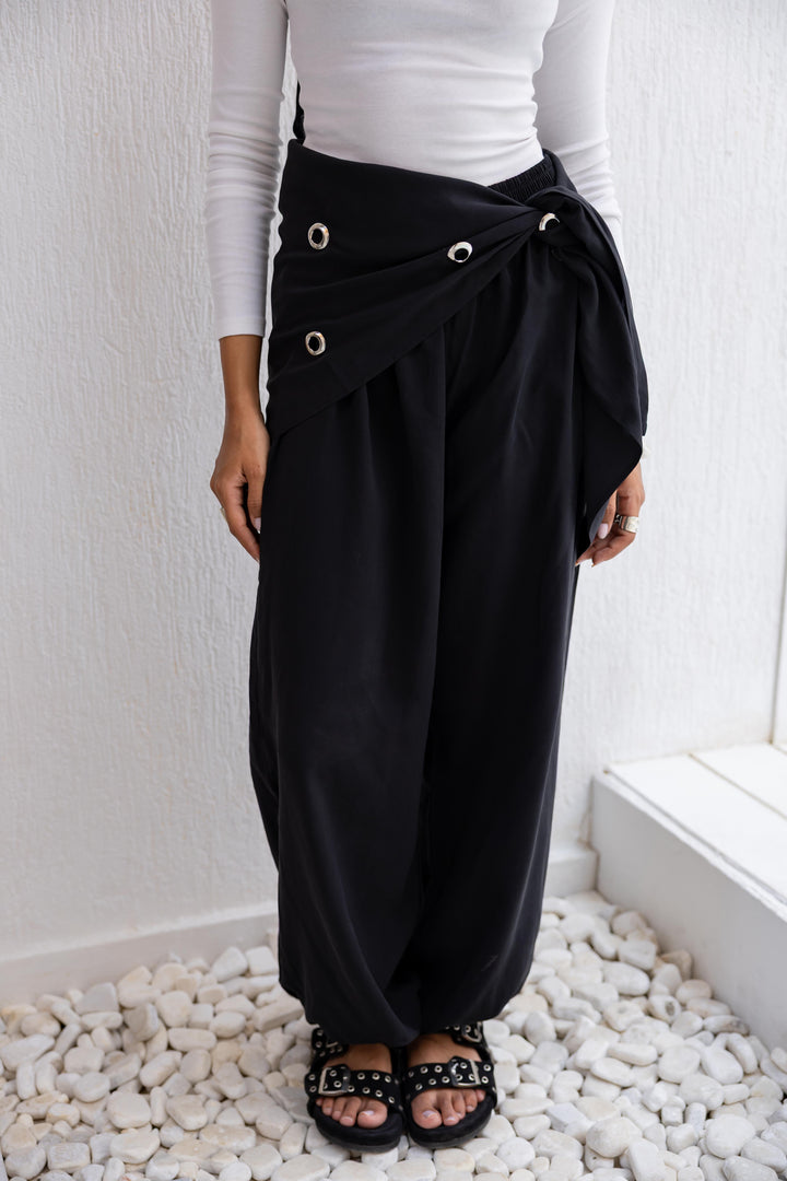 Eyelet wrap pants in Black (Pre-Order 10 days)