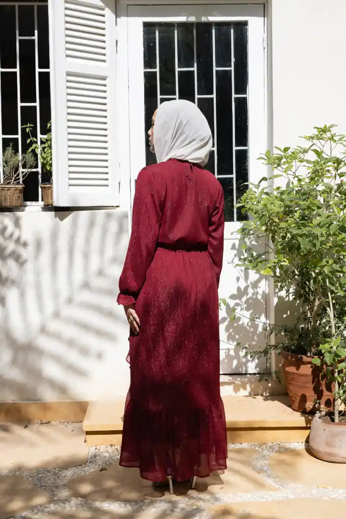 Ruffle wrap set in Burgandy + Skirt liner