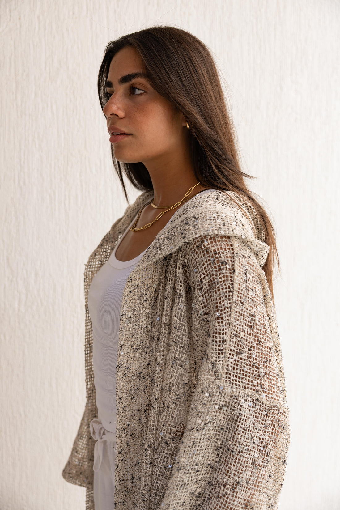 Halo hooded kimono in crème