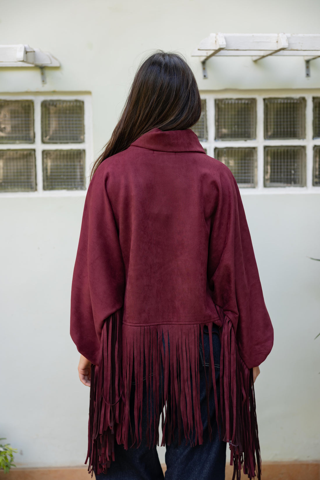 Suede Fringes top in Burgandy